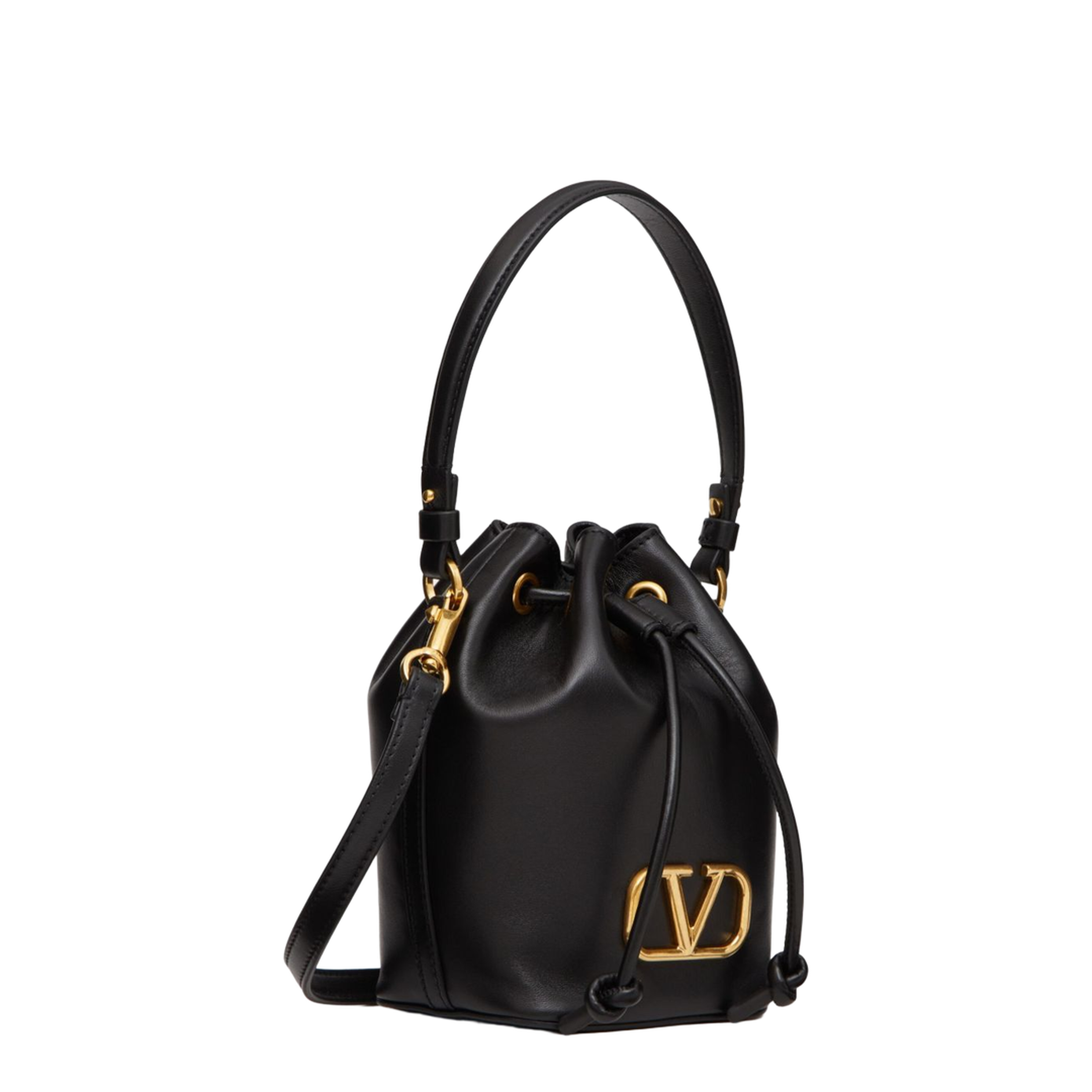 VLogo Signature Mini Smooth Leather Bucket Bag - Black