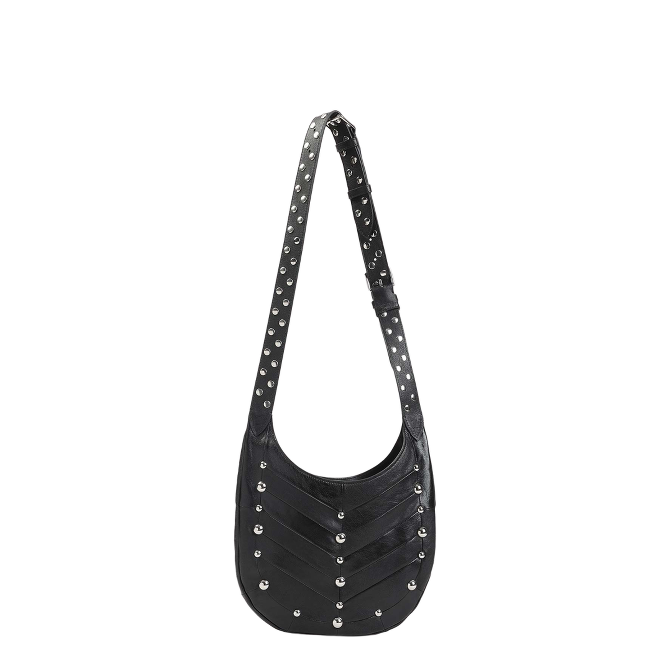 Hoboho Nappa Leather Hobo Bag With Chevron Pattern And Studs Black