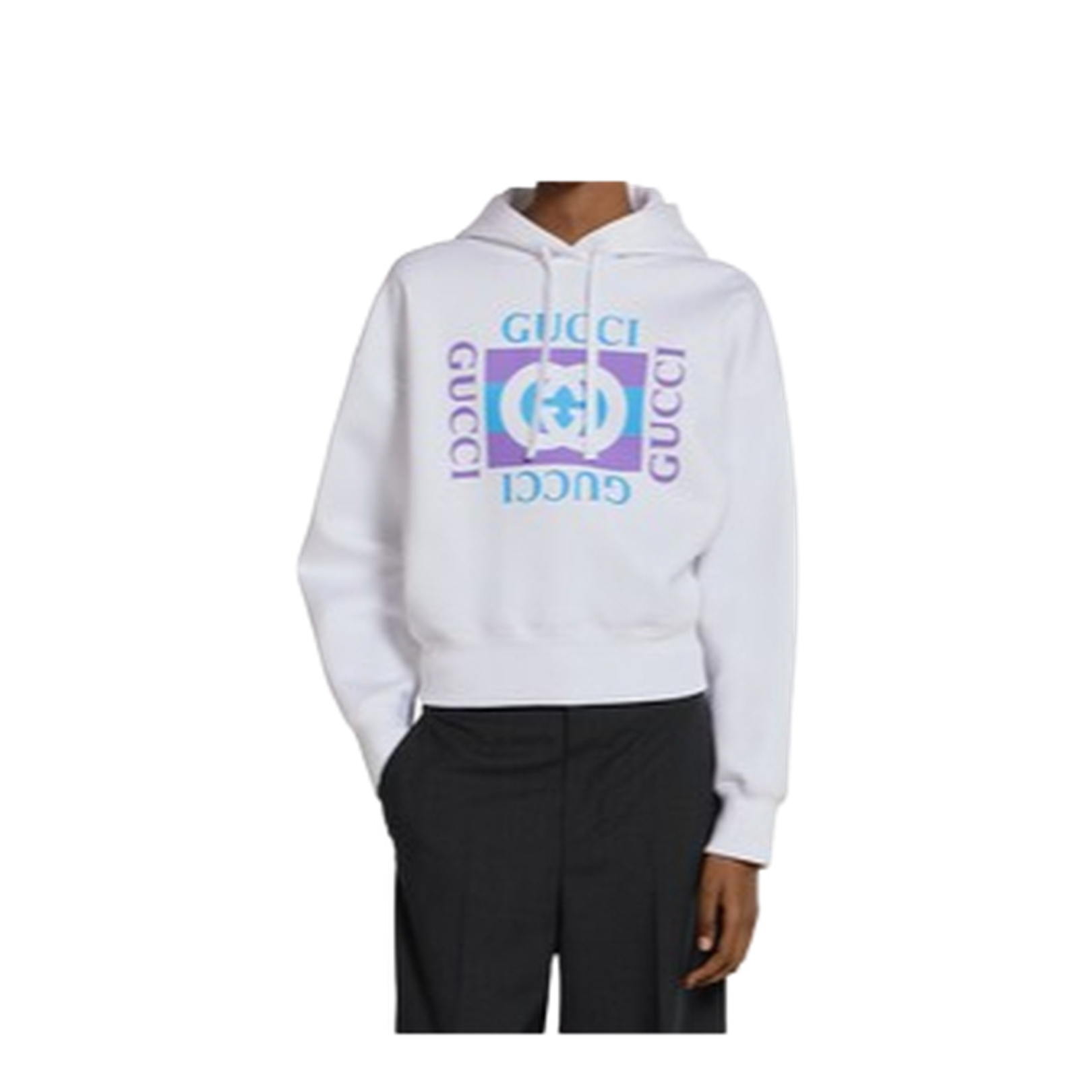 Cotton Hooded Sweatshirt with Print in White