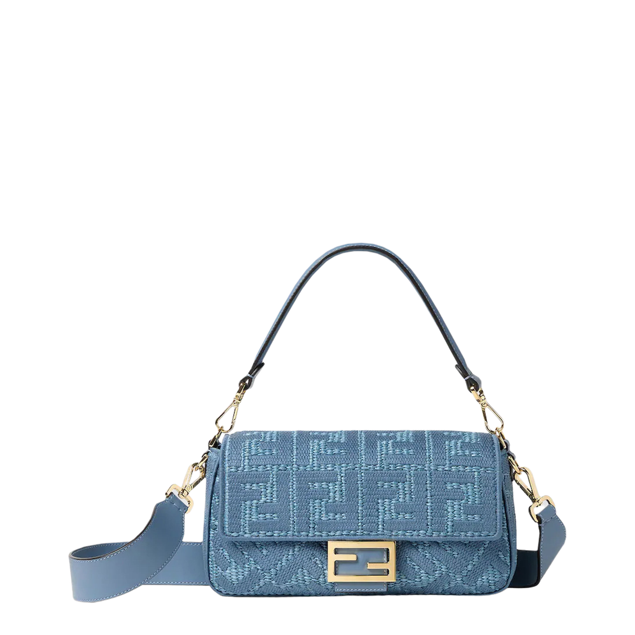 MAYFEYR - Fendi - Woven Raffia Baguette Bag With Blue Ff Embroidery - 8BR600AY6GF1X82