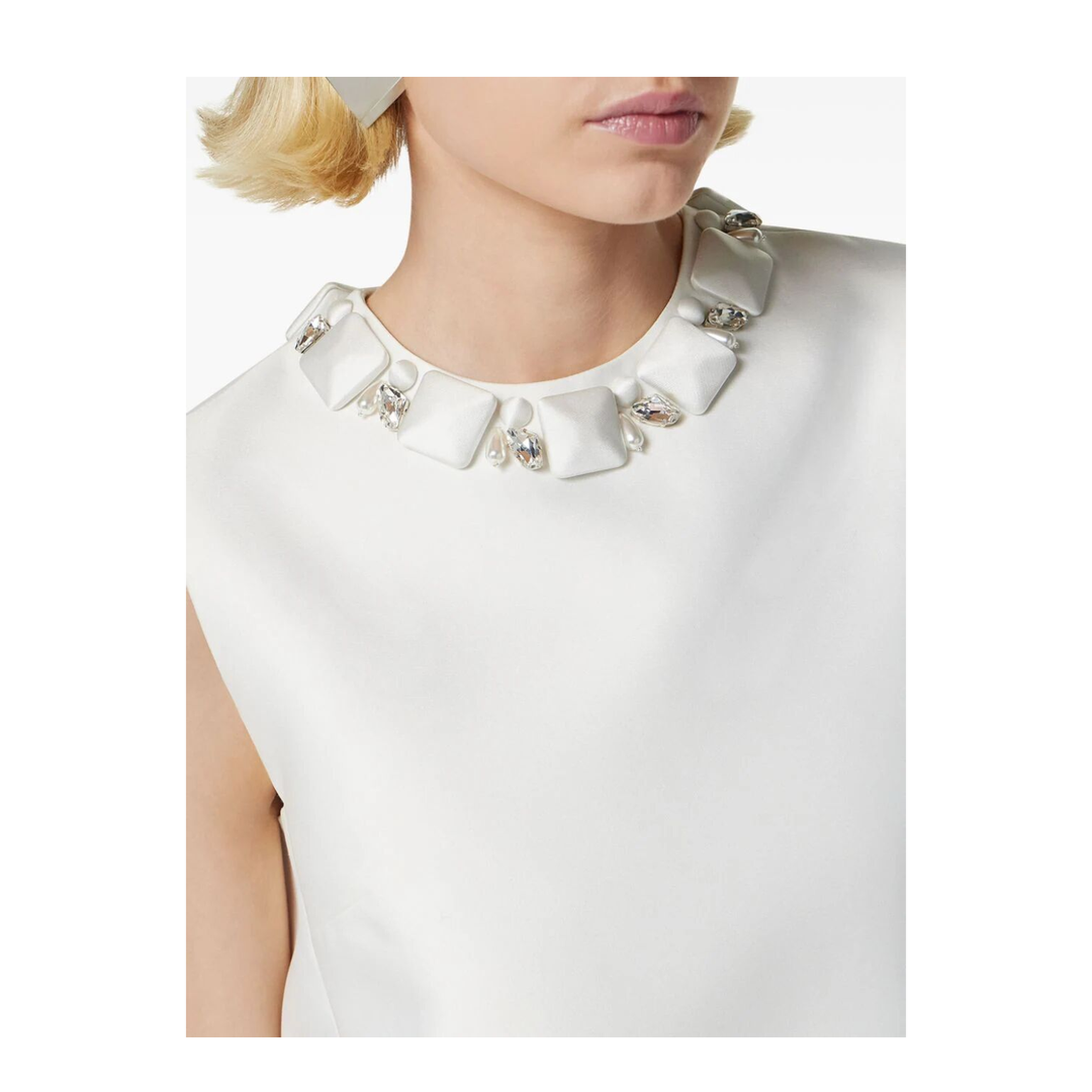 White Sleeveless Mini Dress in Silk Blend