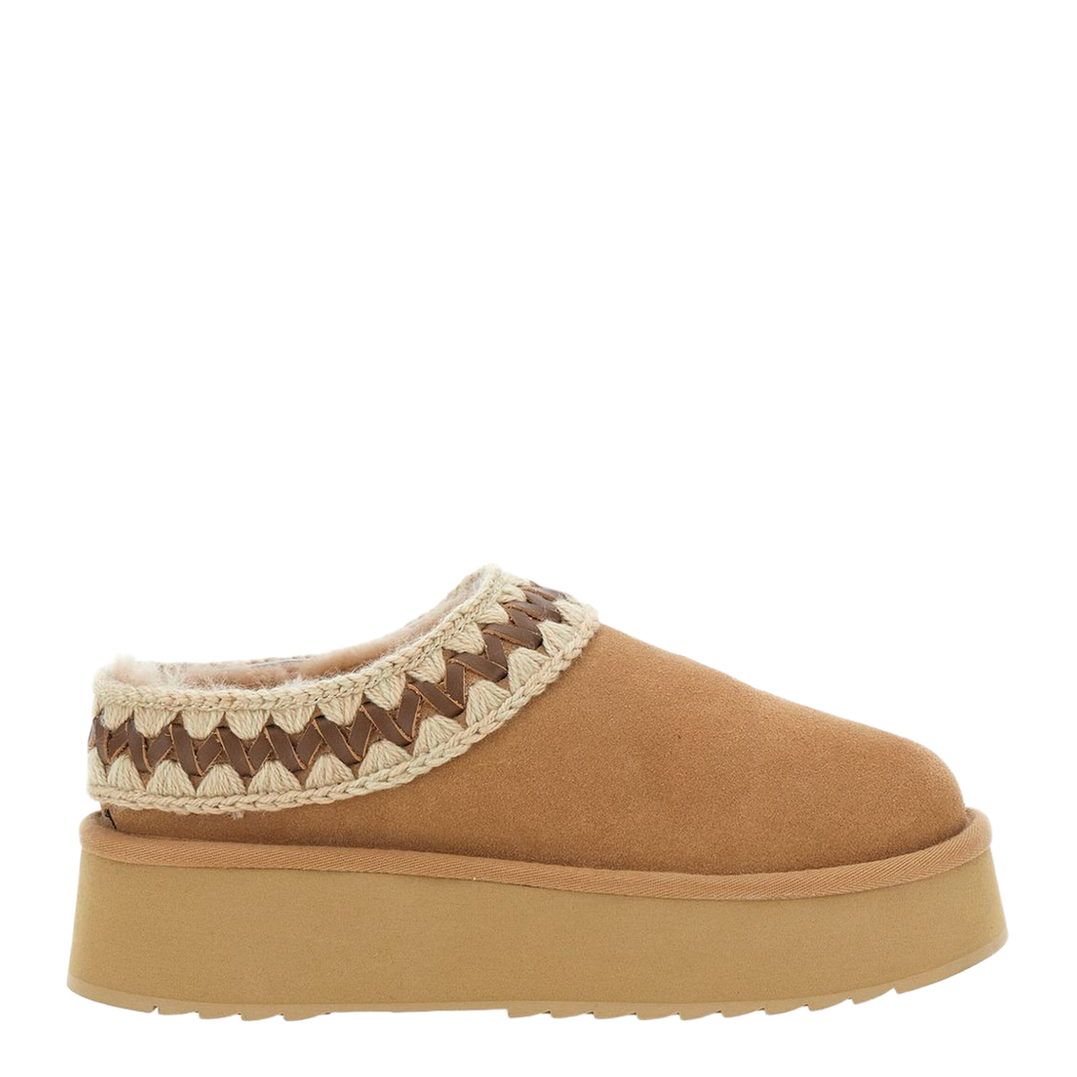 Platform Clog Suede Leather Stitching