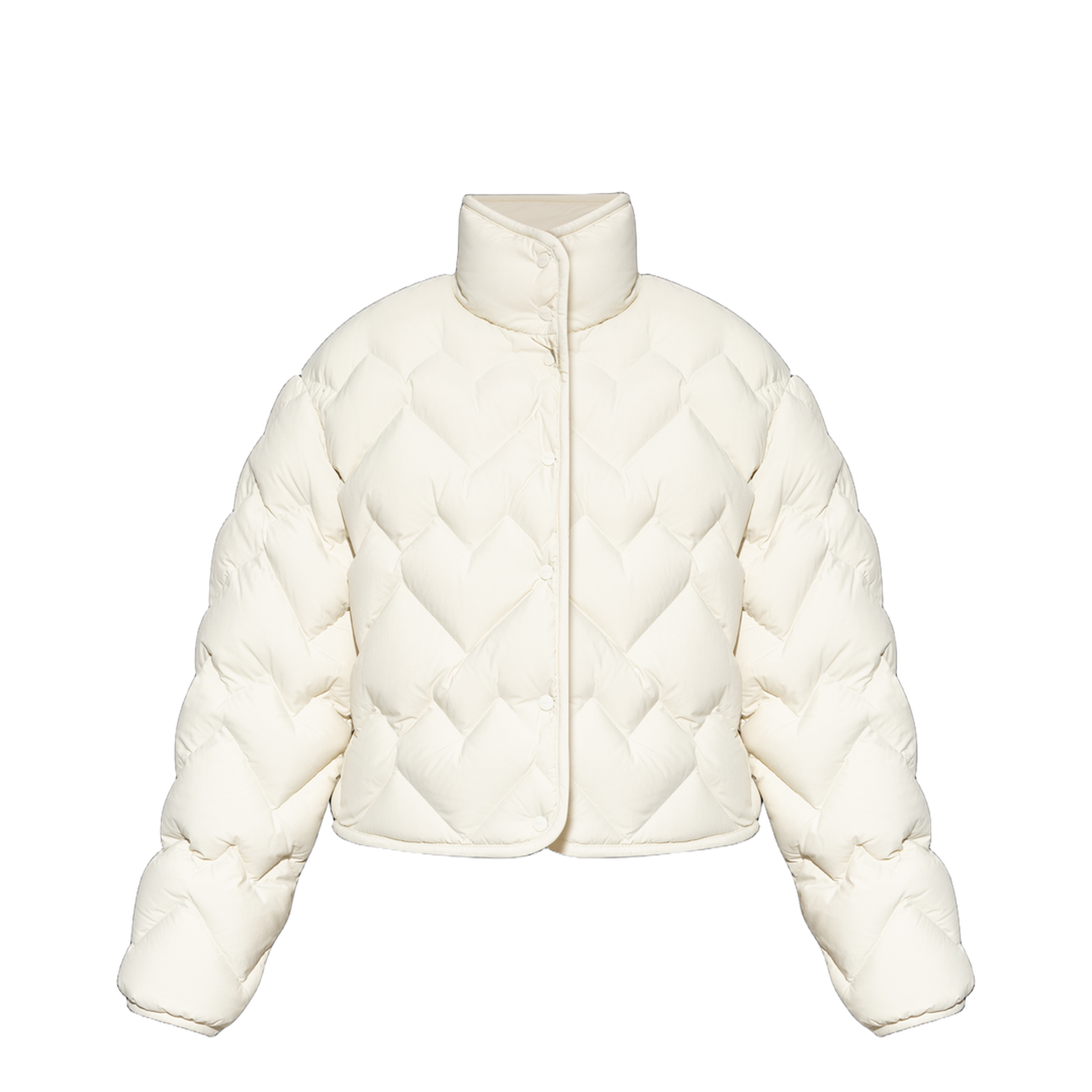 White Senevee Heart-Quilted Short Down Jacket