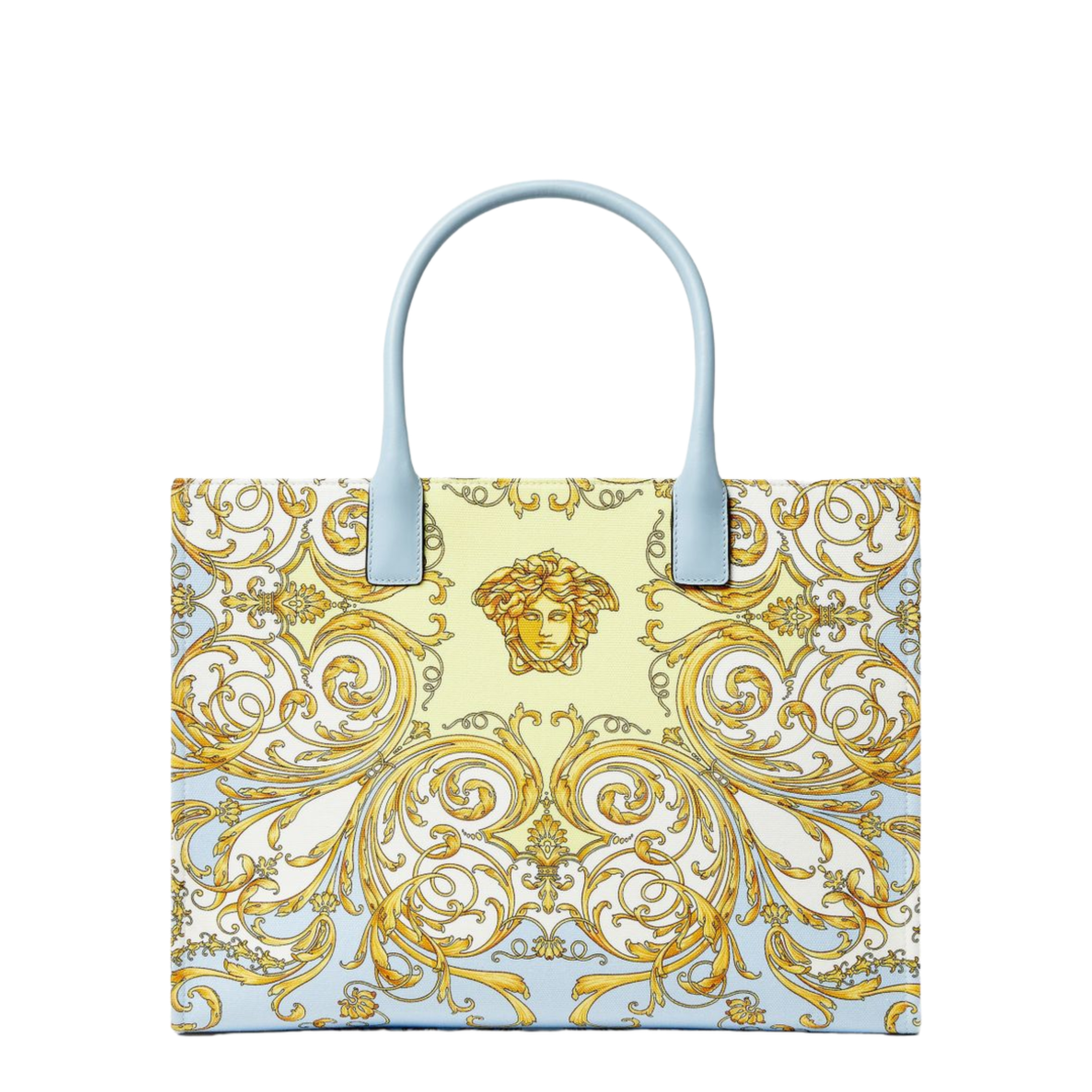 La Medusa Printed Large Canvas Tote - Light Blue+Gold