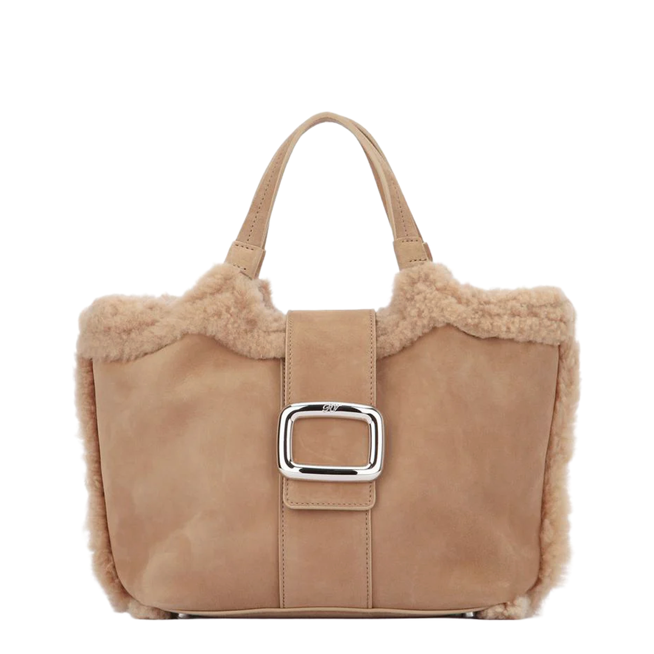 Choc Shopping Bag in Suede and Shearling Brown