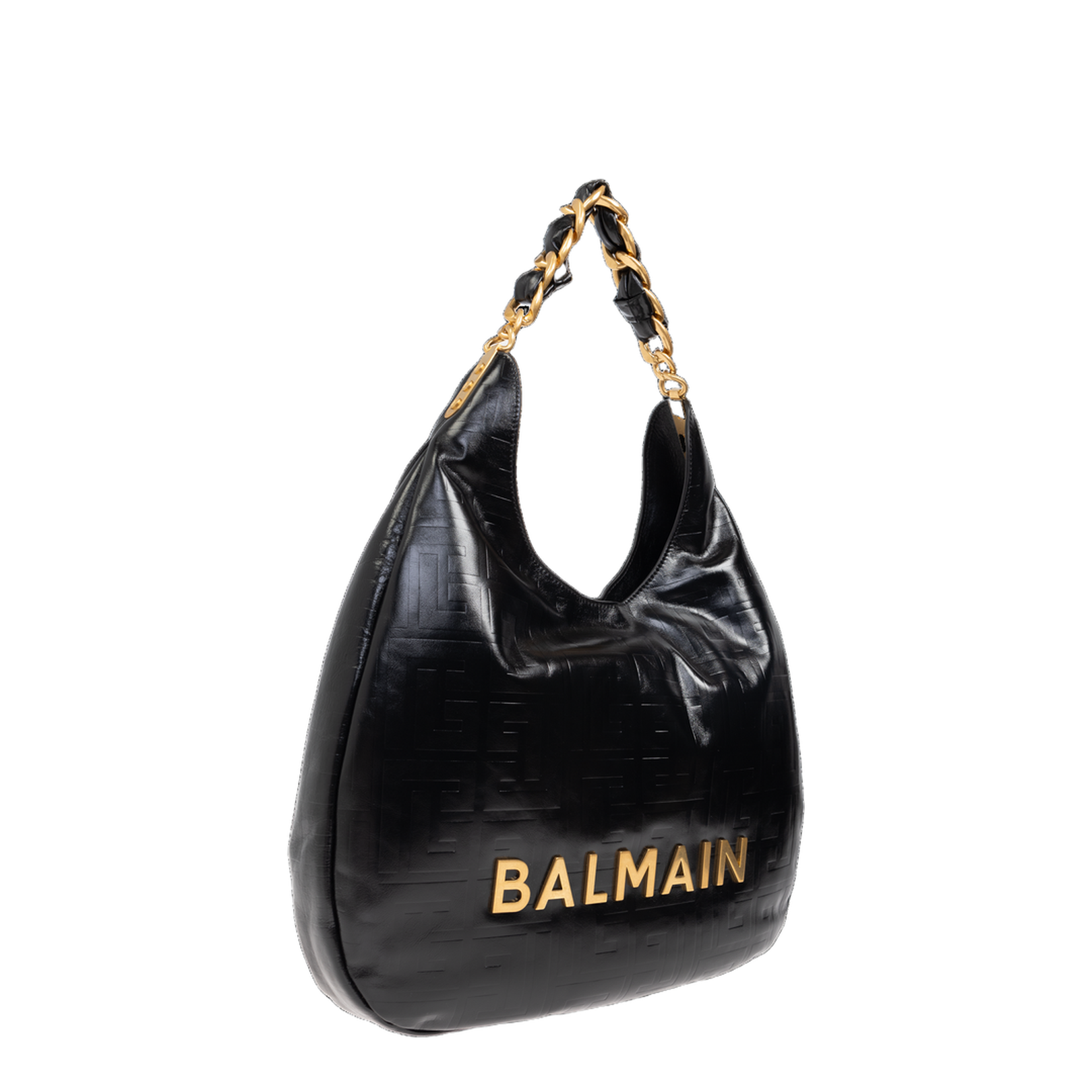 Large Black Calf Leather Bag with Gold Logo