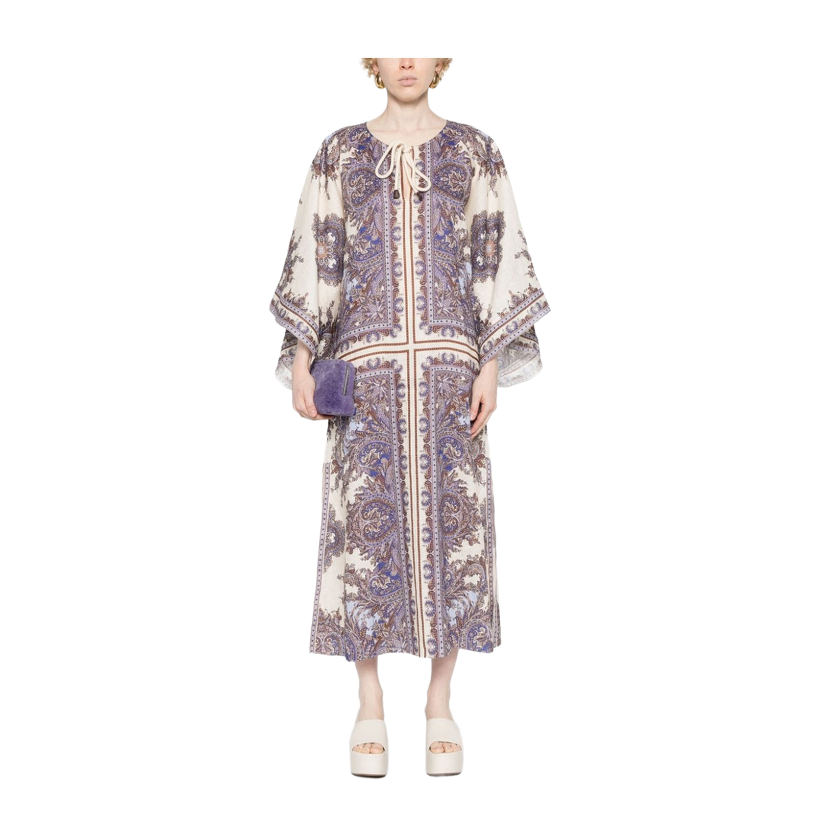 Paisley Print Linen Midi Dress