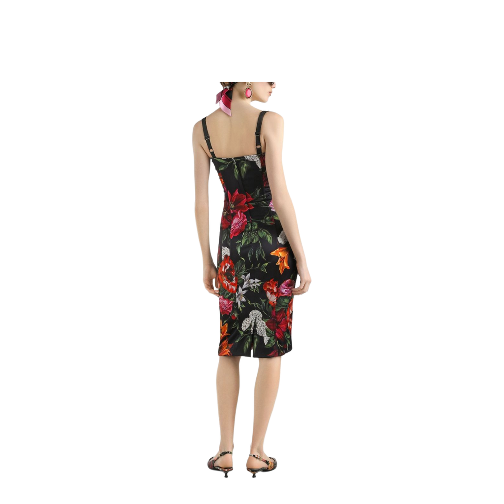 Flower-print satin dress