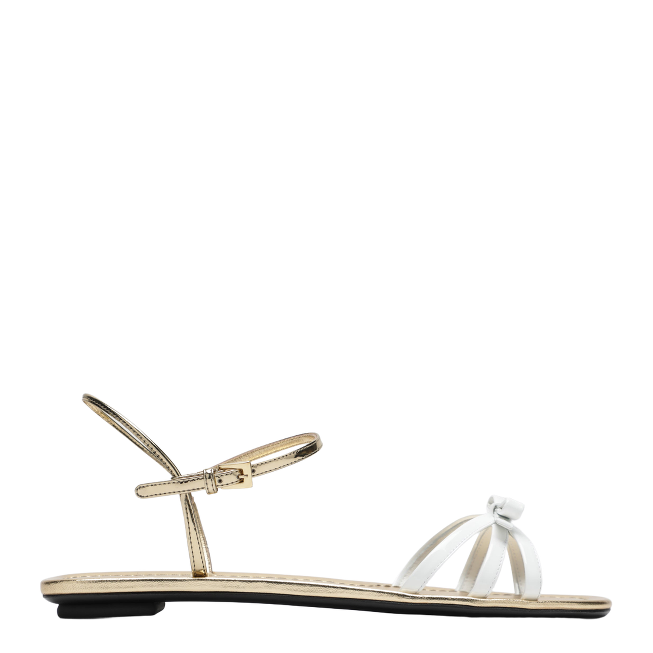 White And Gold Leather Sandals With Bow