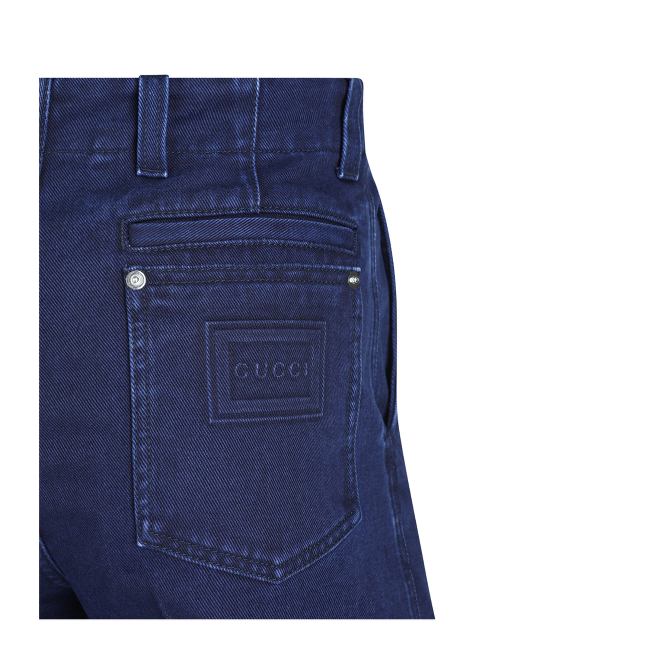 Washed Denim Pant with Embossed Label in Dark Blue