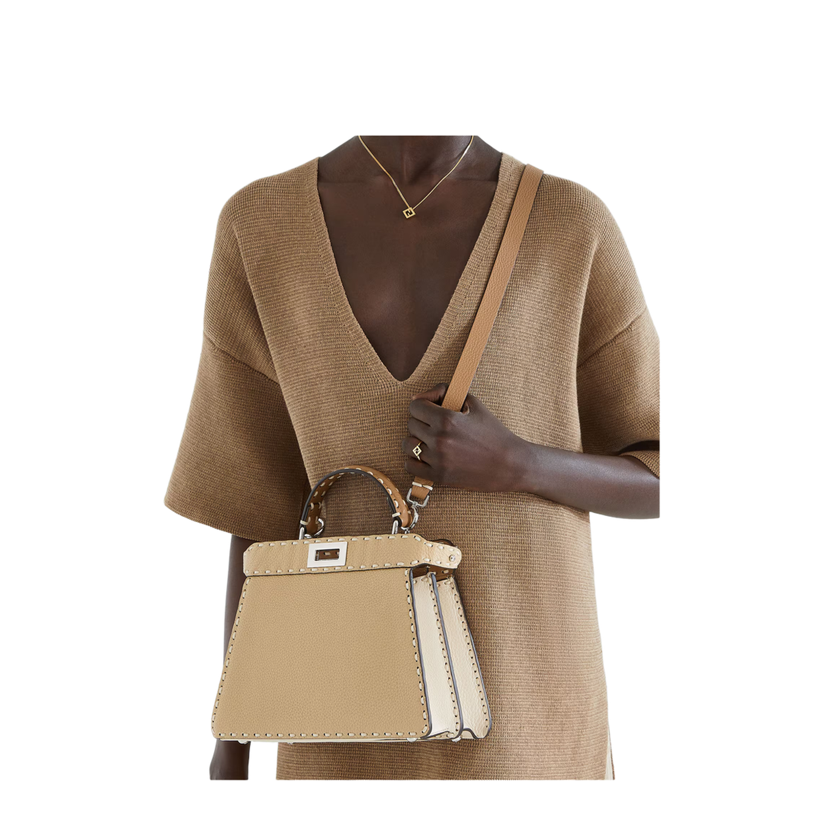 Peekaboo ISeeU Small Leather Top Handle Bags - Beige