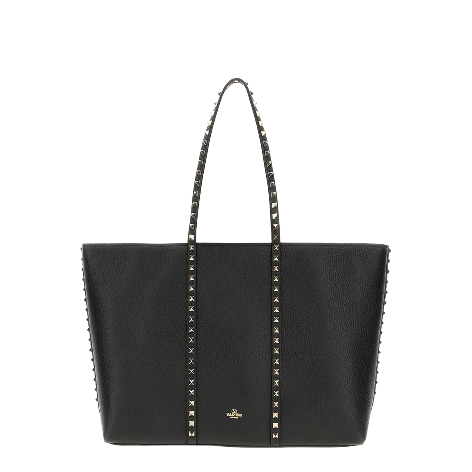 Black Leather Rockstud Shopping Bag