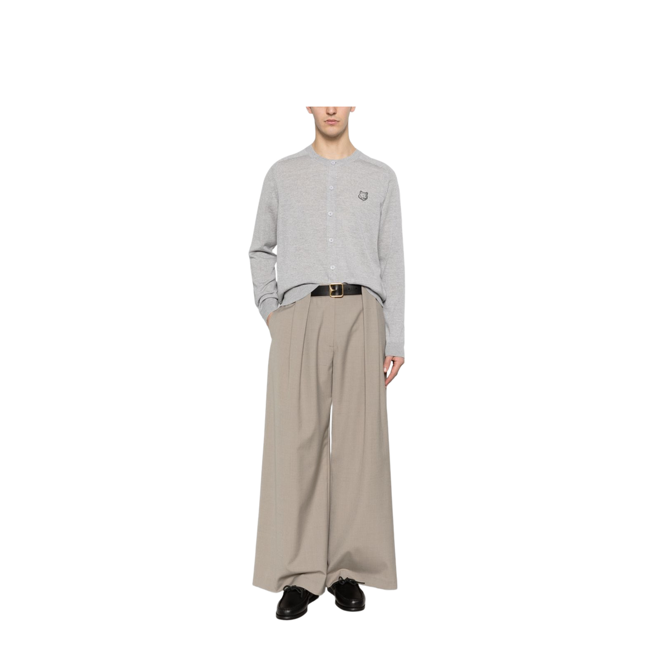 Grey Mélange Fox Head Wool Cardigan