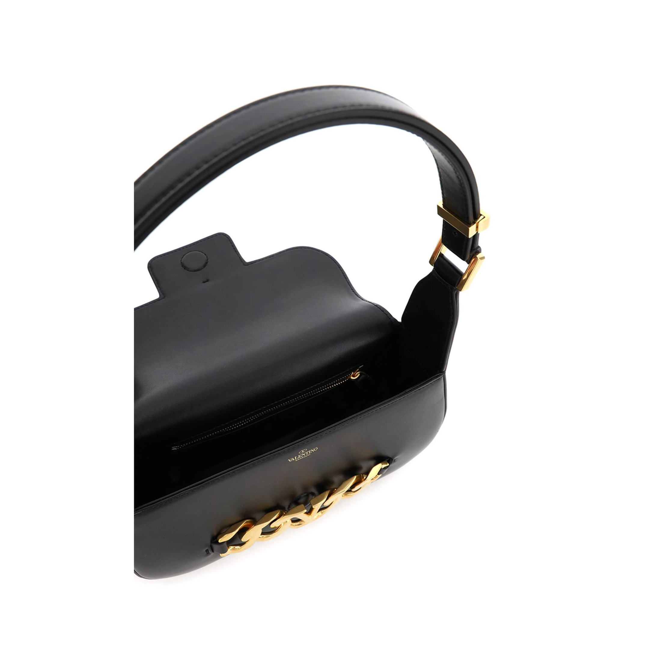 Black Leather VLogo Chain Shoulder Bag