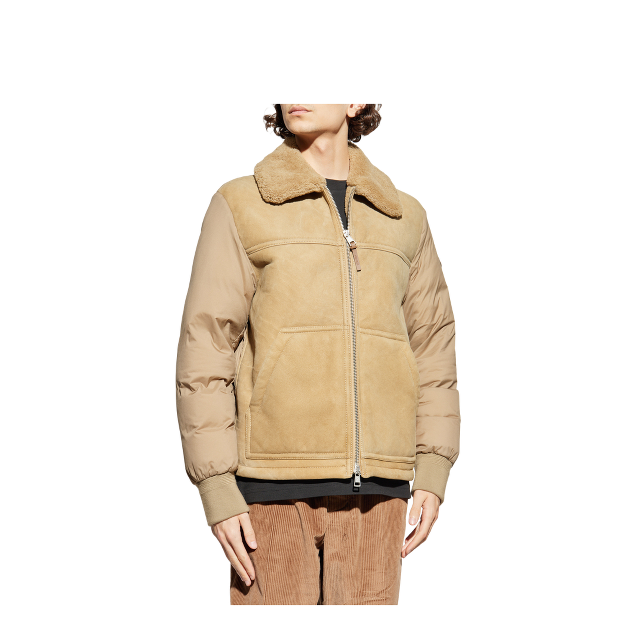 Beige Tonnay Suede & Shearling Short Down Jacket