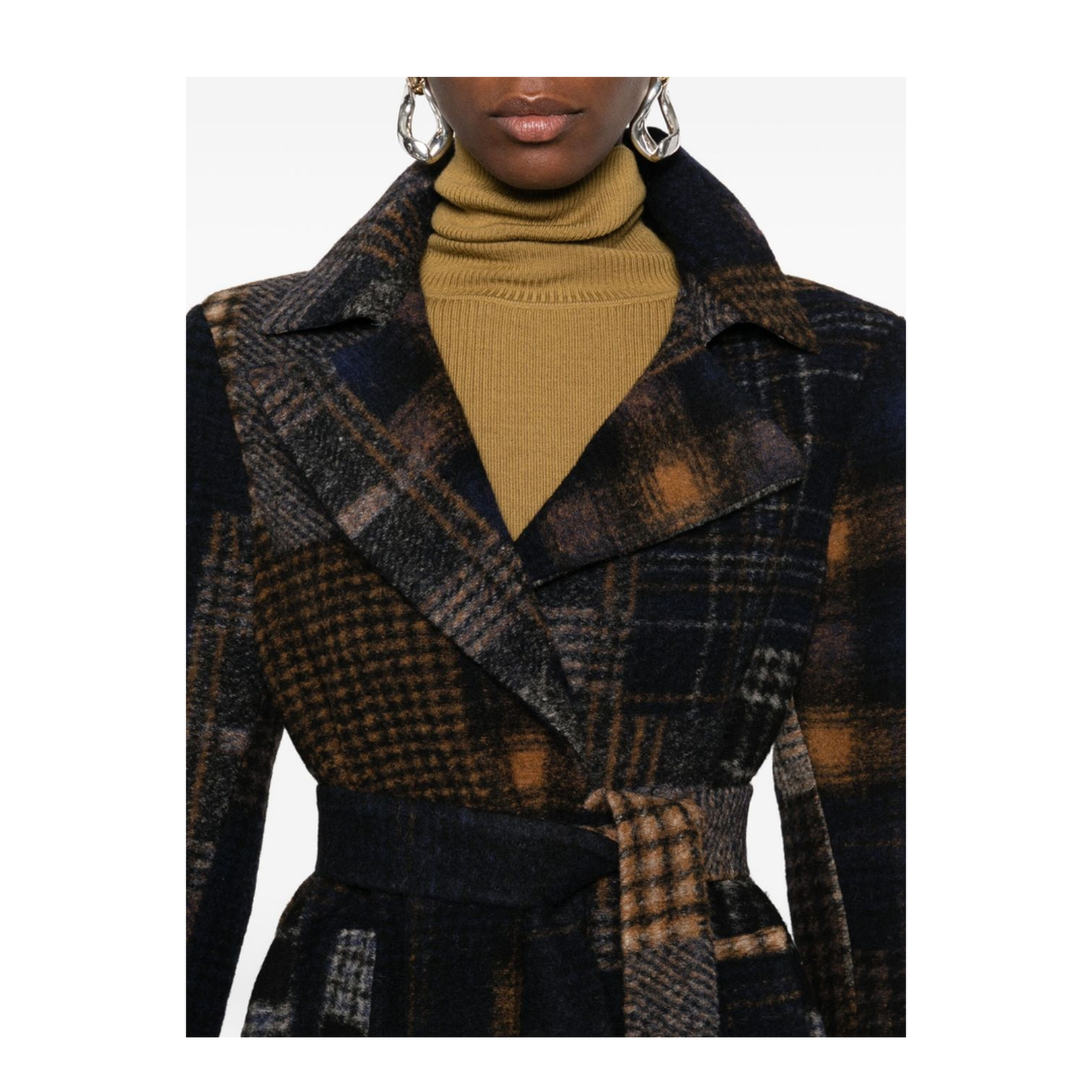 Patchwork Design Wool Coat