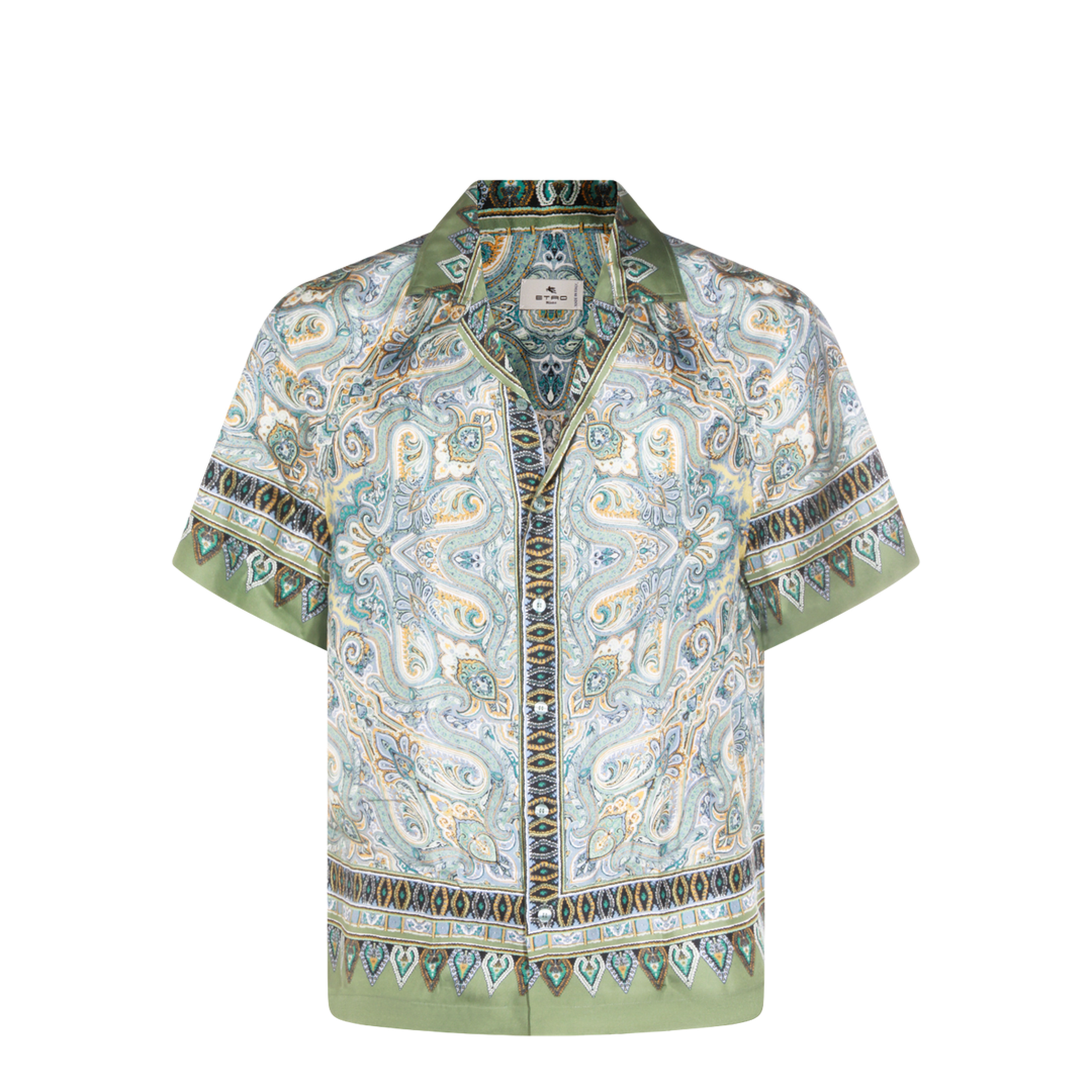 Placed Pocket-Square Silk Bowling Shirt Green