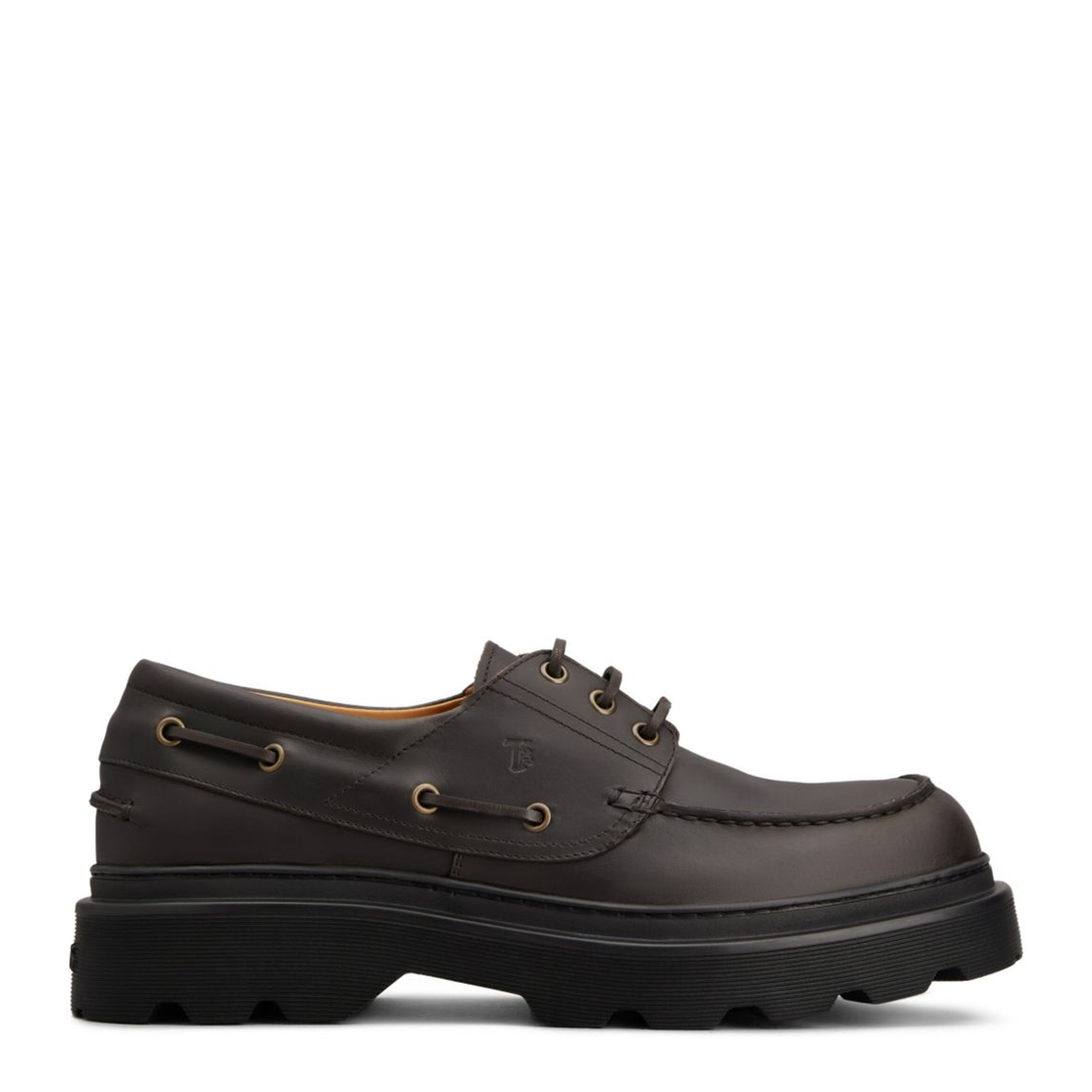 Coffee Brown Front Button Fastening Moc Stitching