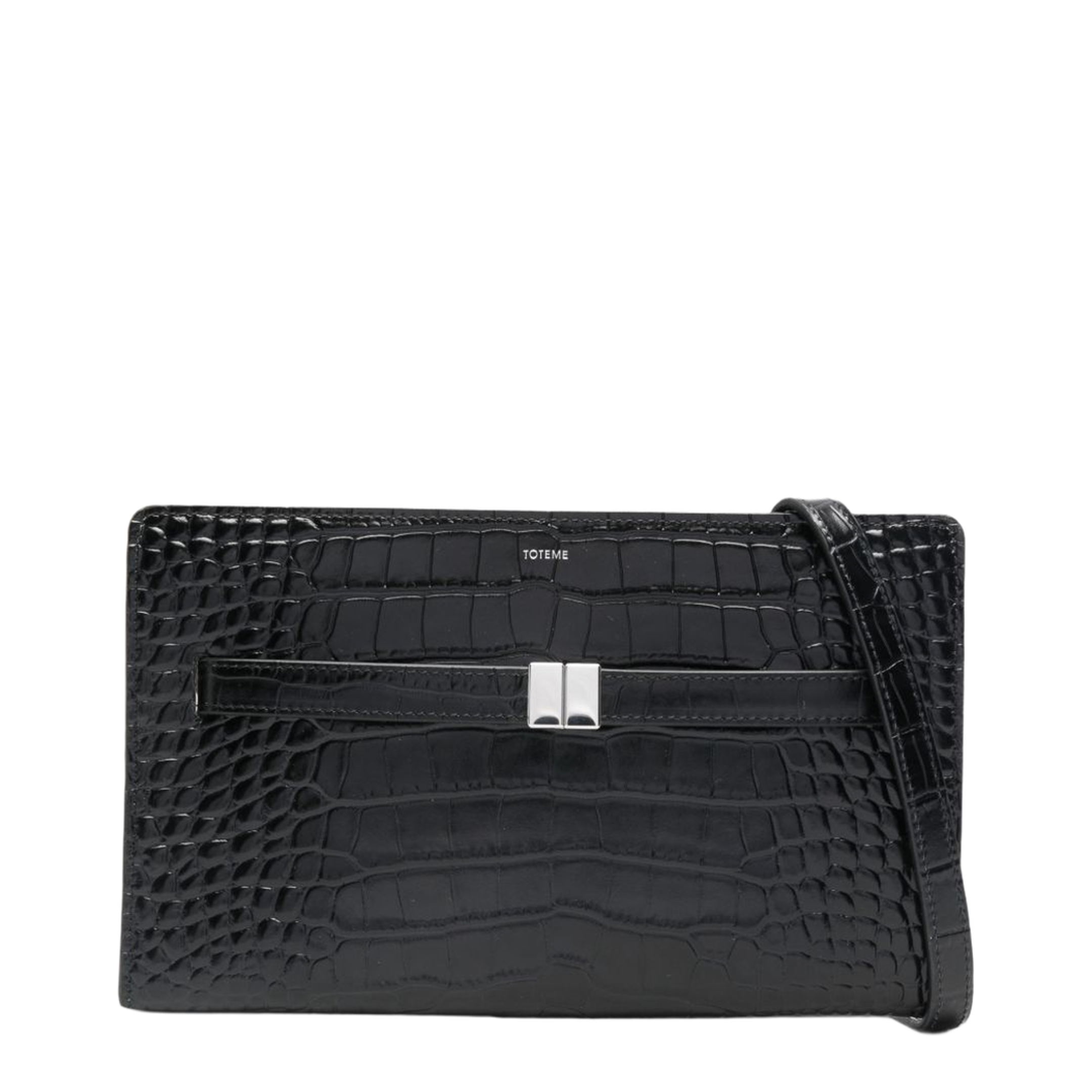 Croco-Embossed Leather Mini Crossbody Bag - Black