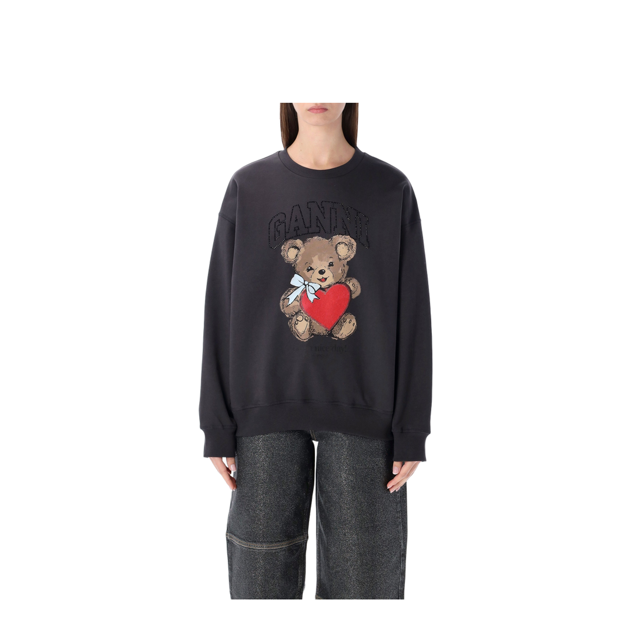 MAYFEYR - Ganni - Crewneck Bear Rhinestone Phantom Black - A106002711032252