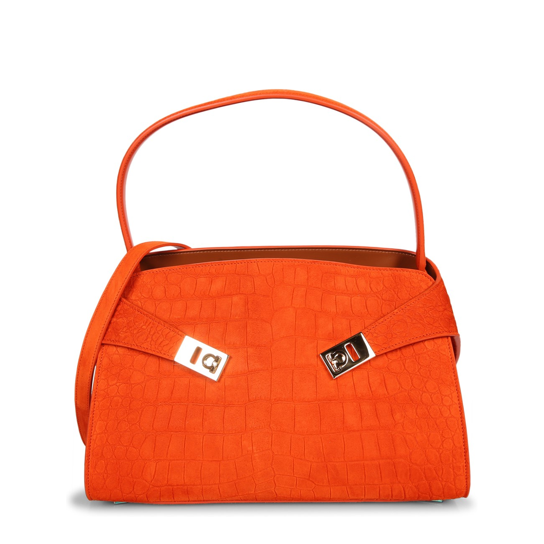 MAYFEYR - Ferragamo - Structured Design. Crocodile Pattern. Shiny Metal Details. Slim Shoulder Strap. - 792870219816034