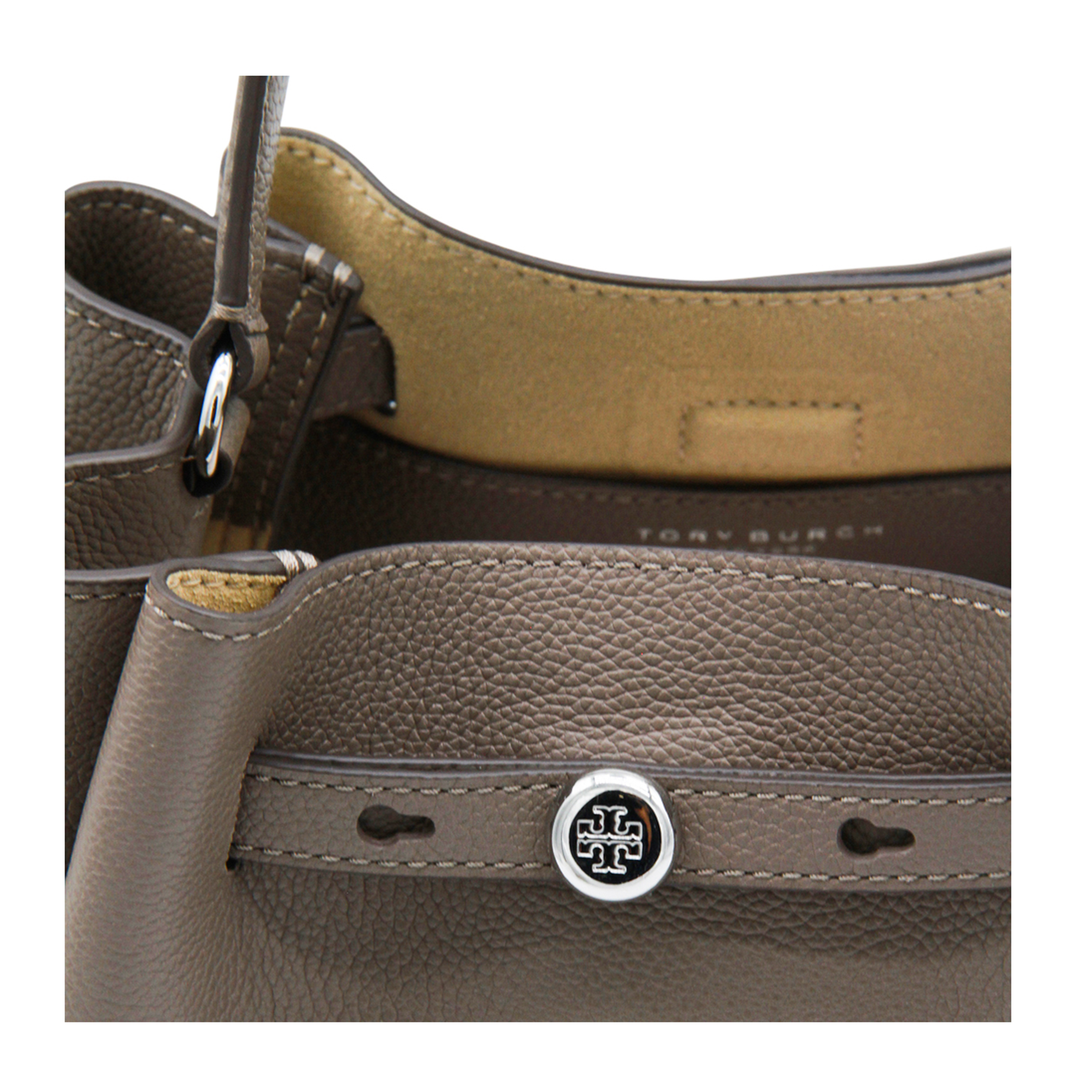 Romy Pebbled Leather Bucket Bag - Soft Cement