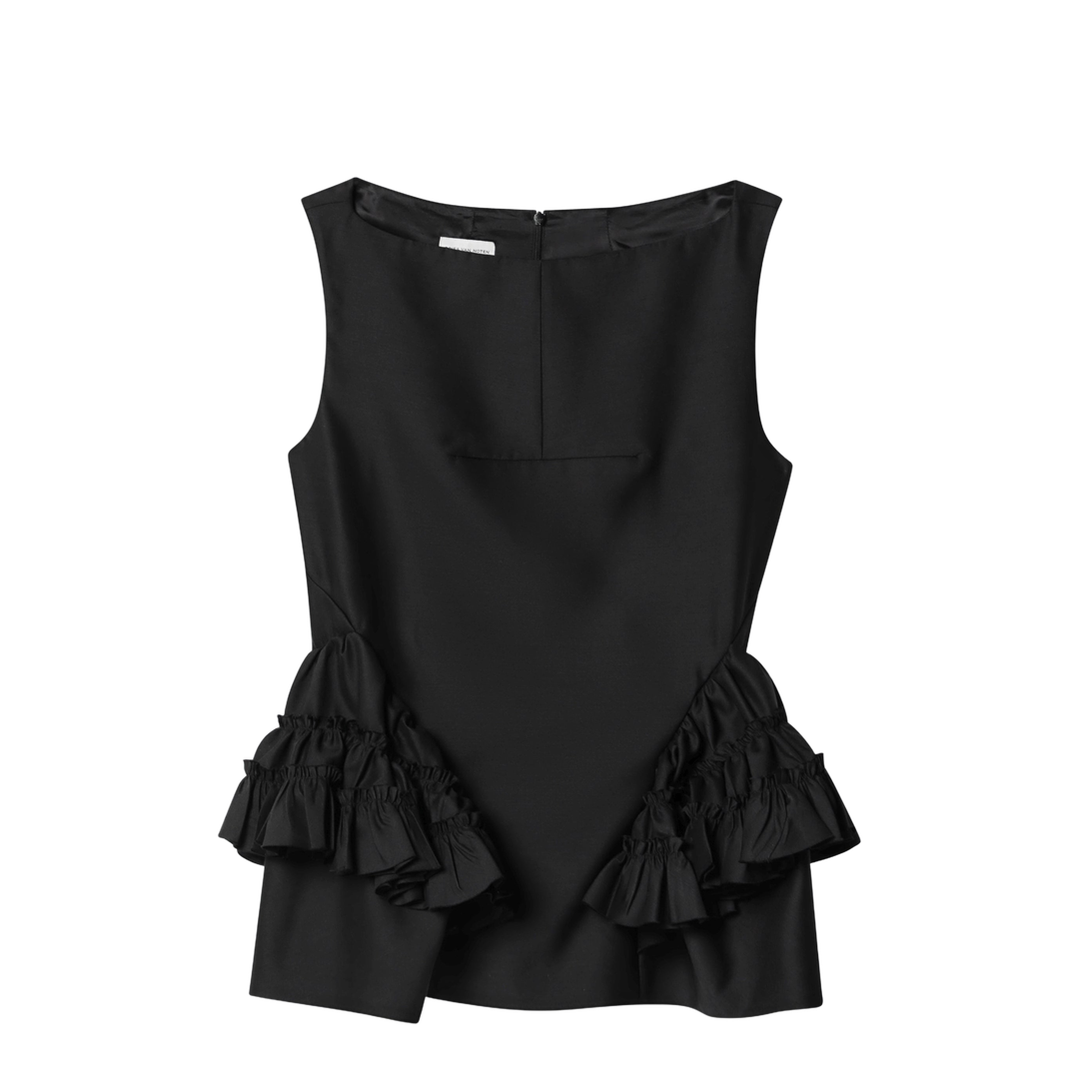 Black Wool And Silk Ruffled Top