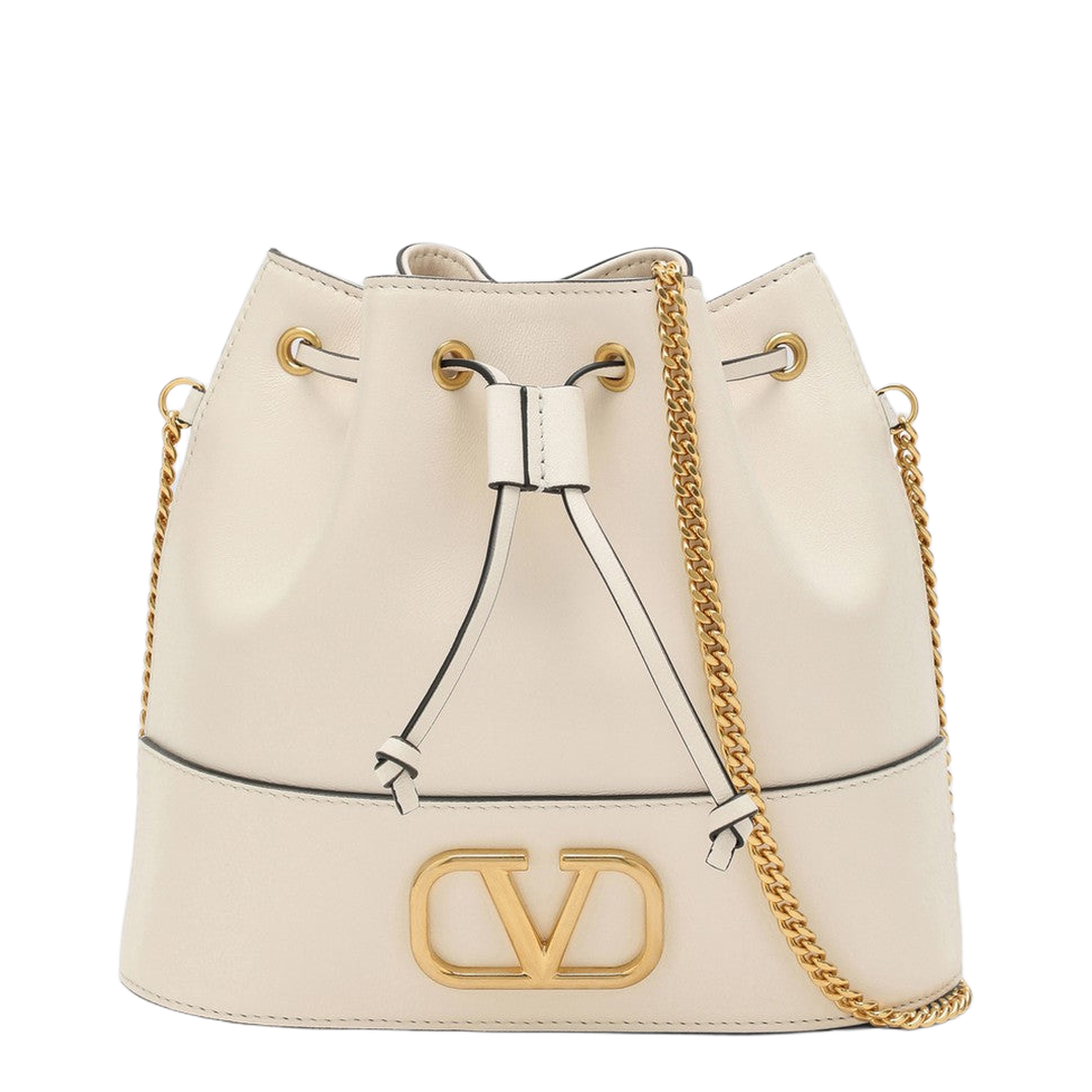 Mini Drawstring Vlogo Signature Nappa Antique Brass Logo