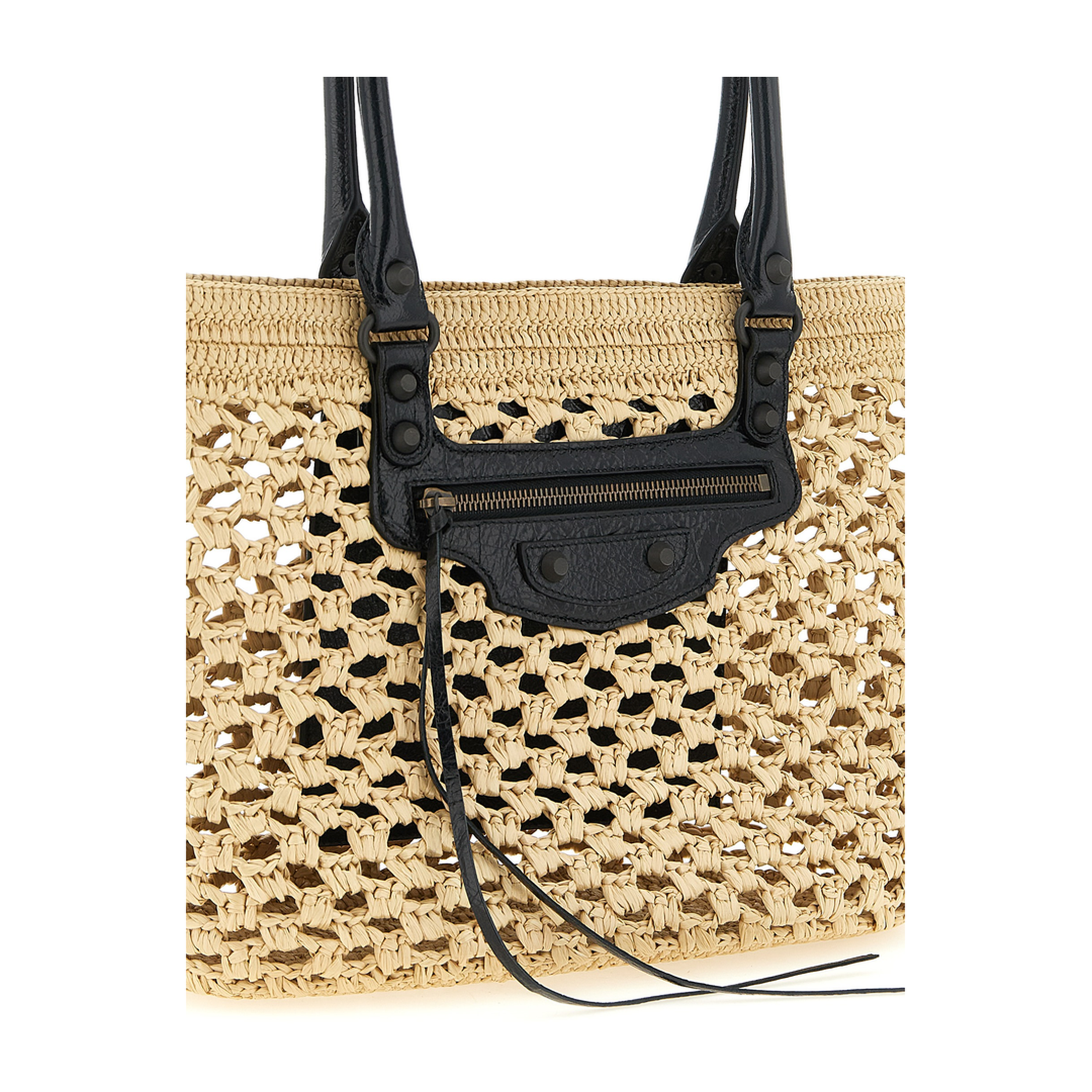 Le City Medium Raffia-Effect Fabric Basket Bag - Natural/Black