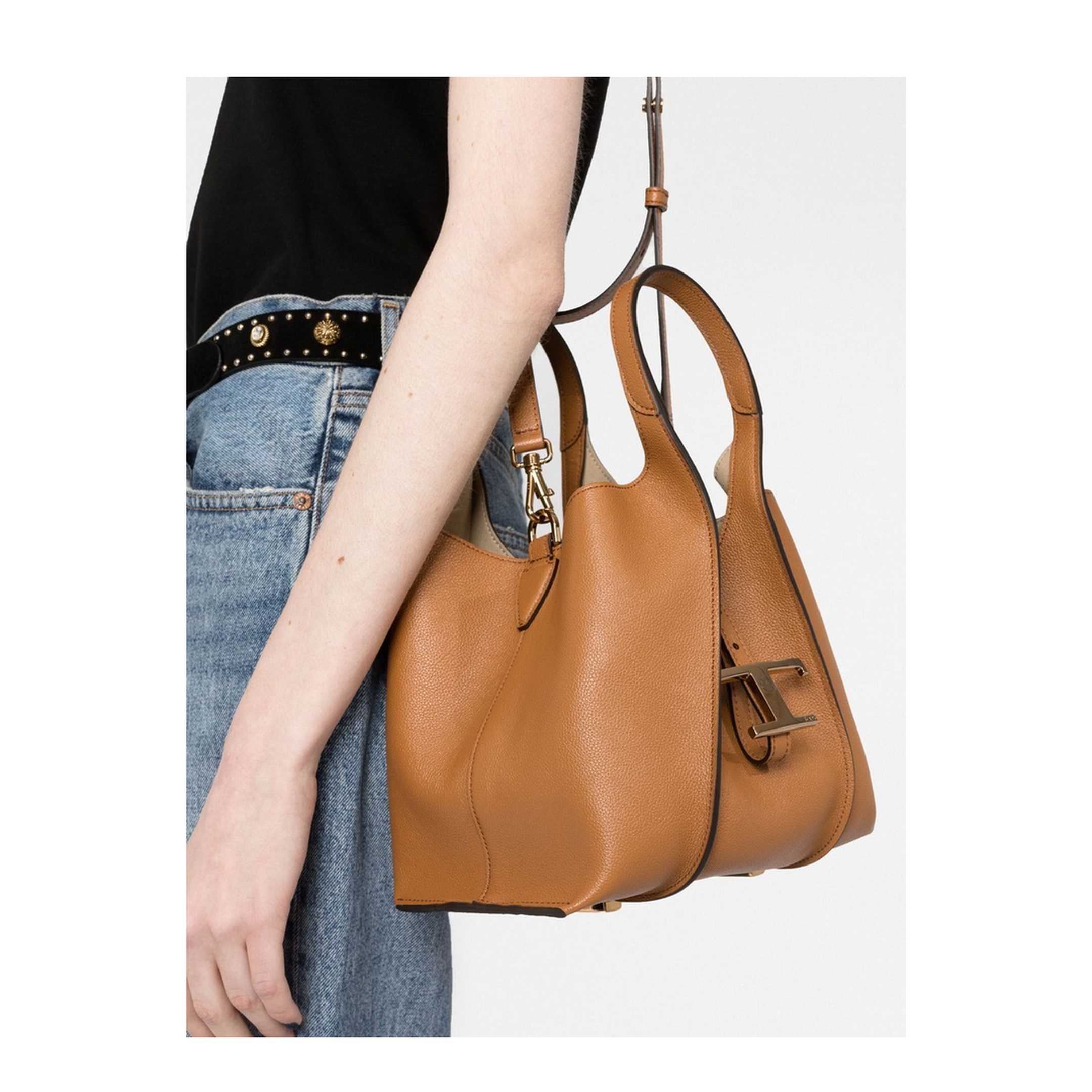 T Timeless Mini Calfskin Shopping Bag - Leather Brown