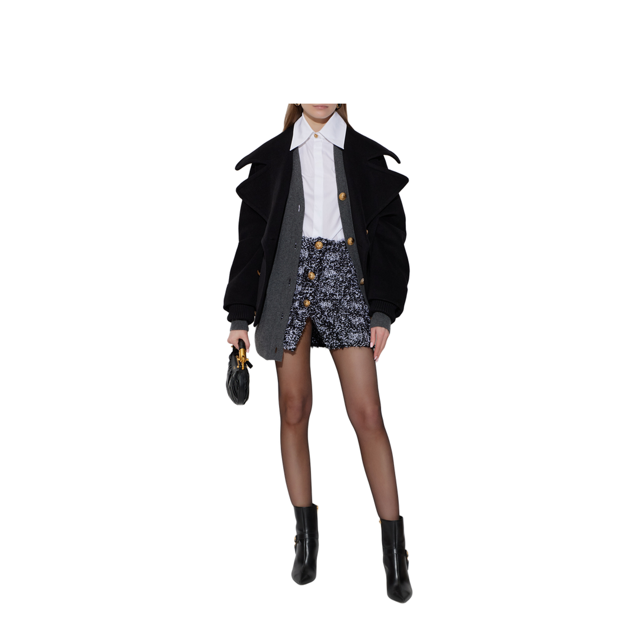 Wool 4 Buttons Pea Coat Black