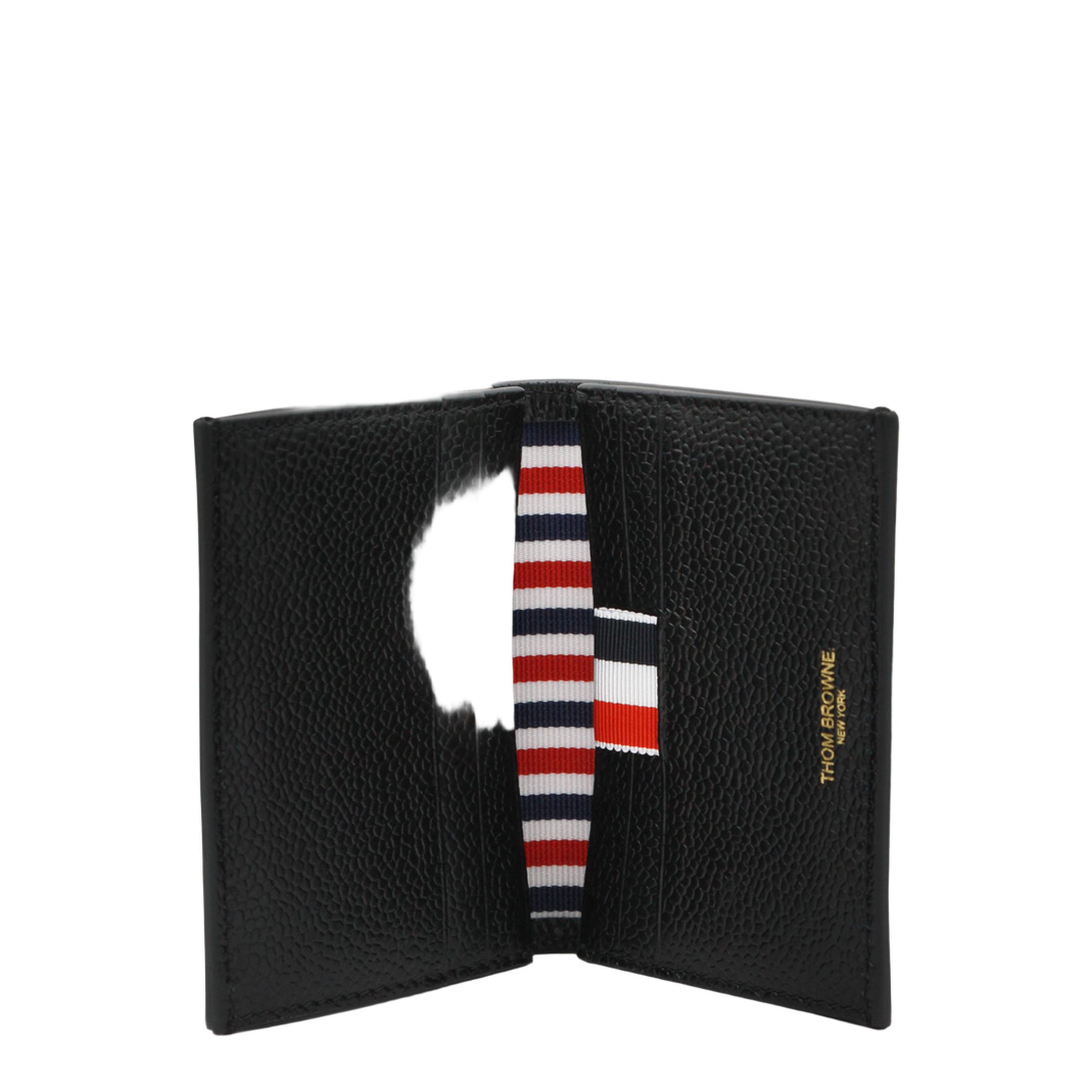 Pebble Grain RWB Stripe Double Card Holder in Black