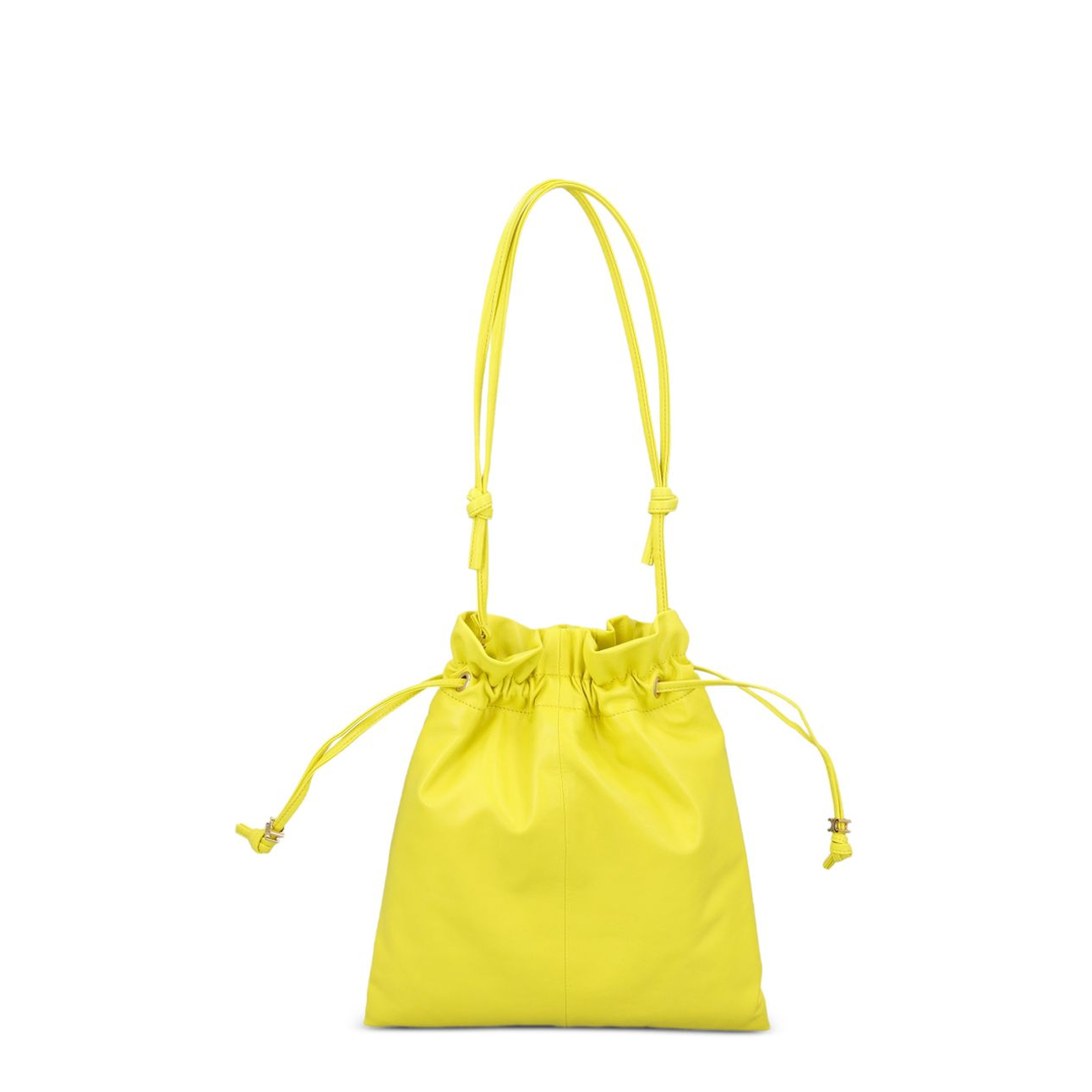 Drawstring Pouch Small Leather Bucket Bag - Yellow