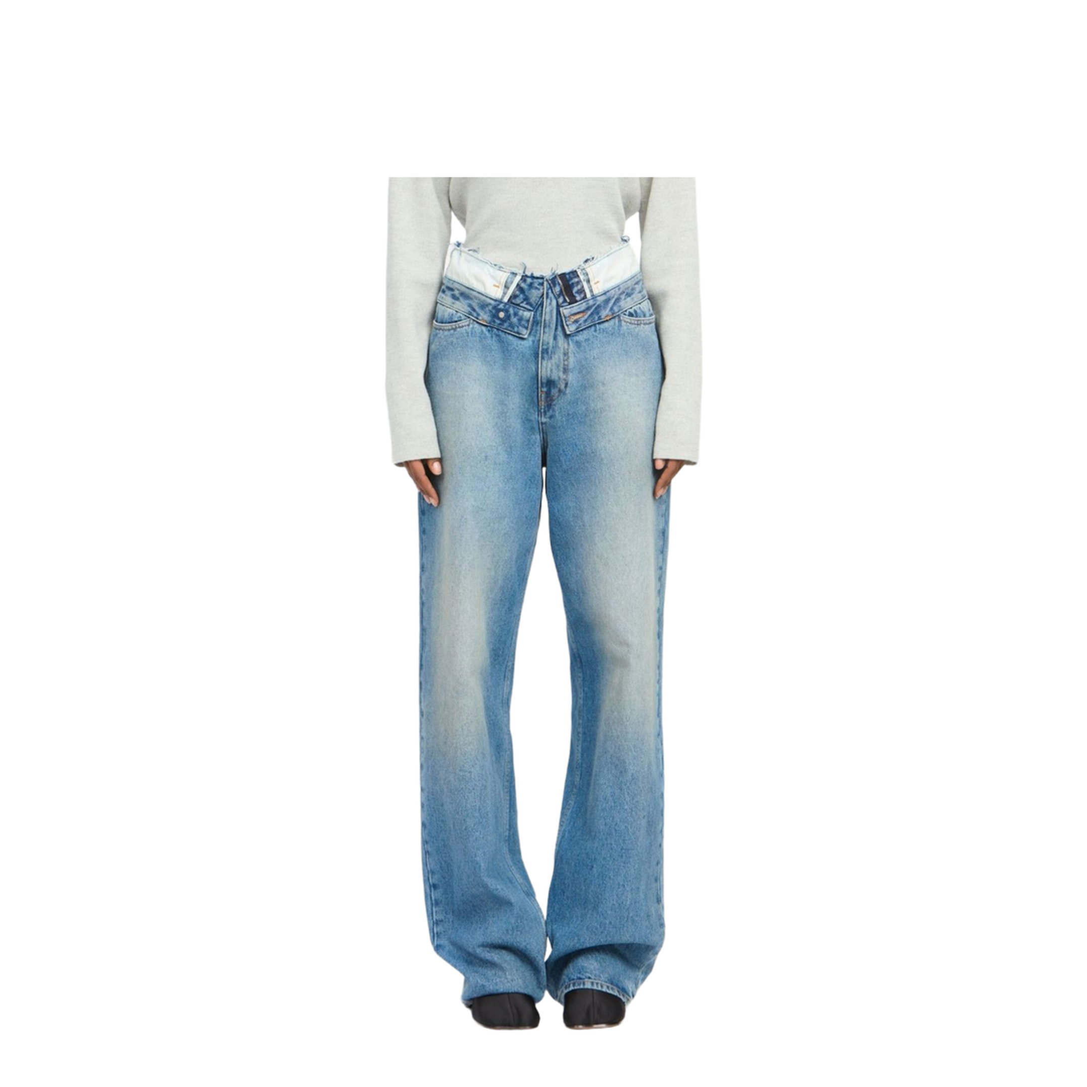 Light Blue Washed Jeans with Layered Waistband