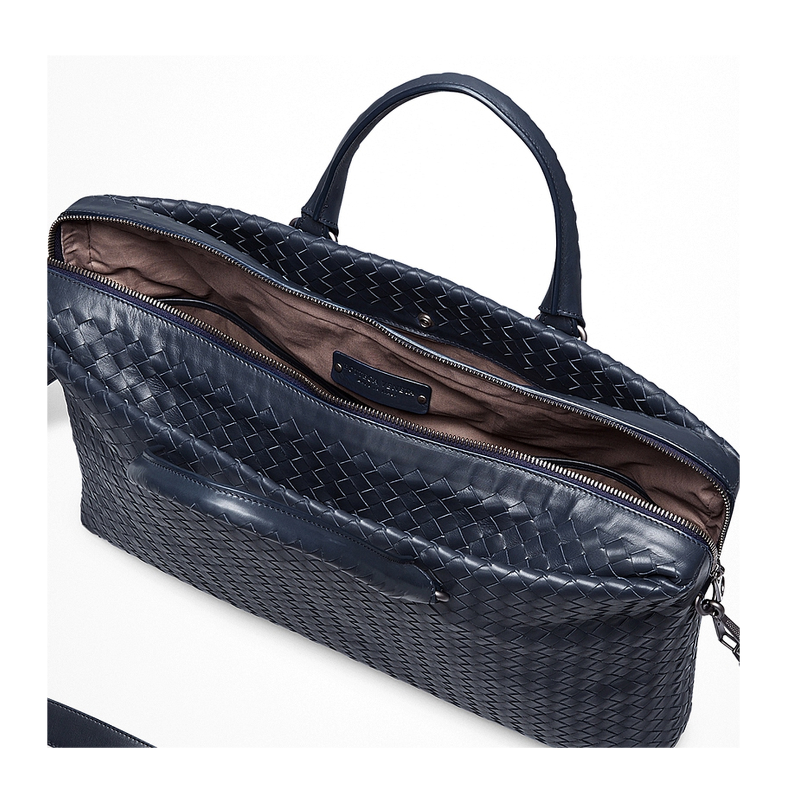 Intrecciato Large Leather Briefcase - Blue