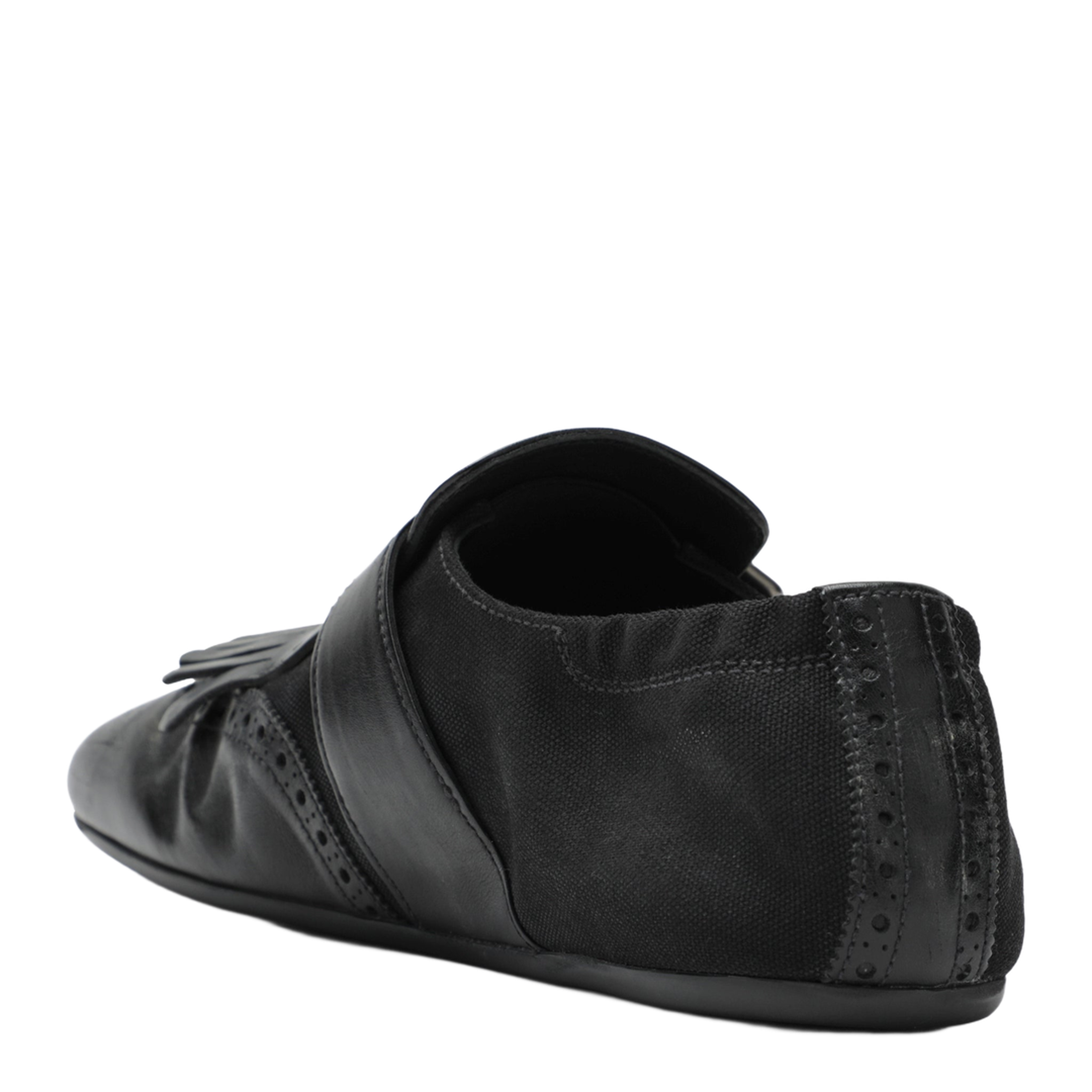 Black Leather Shuffle Buckle Shoes