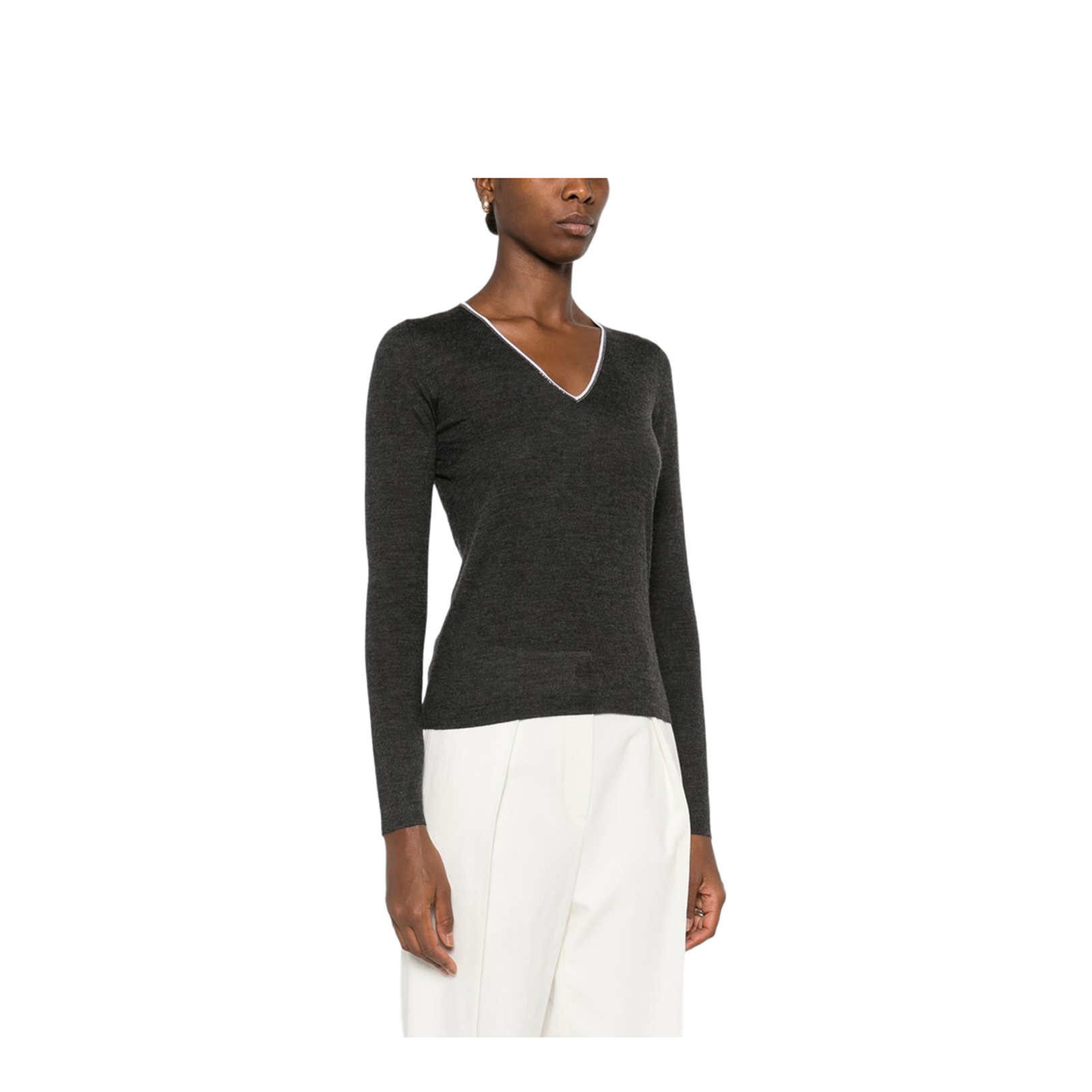 Grey V-Neck Long Sleeve Sweater