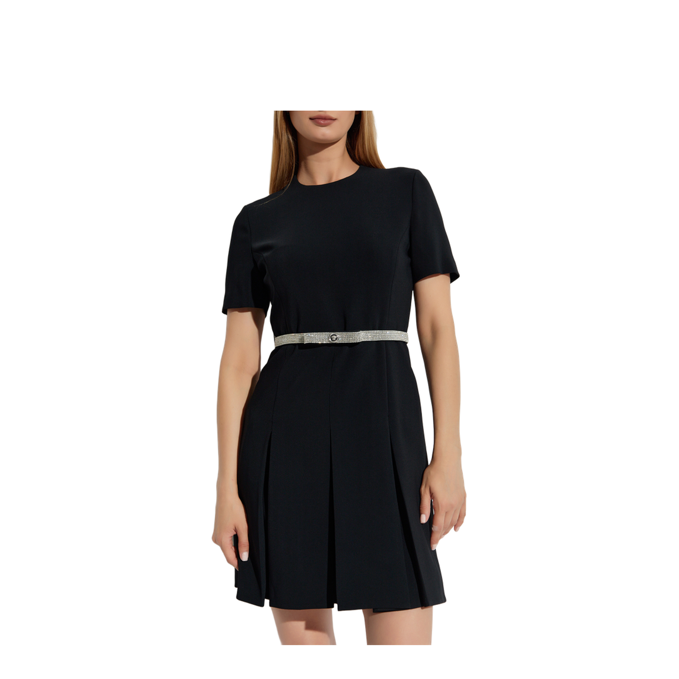 Crystal-Embellished Belt Cocktail Dress