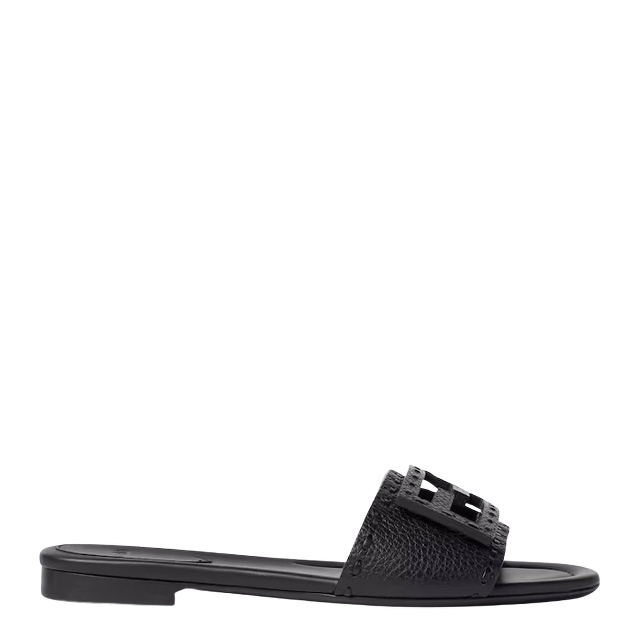 Black Leather Baguette Slides