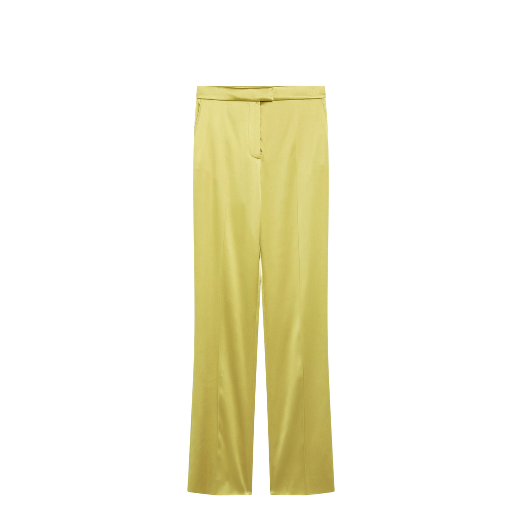 Avocado-colored Trousers in Shiny Silk Blend