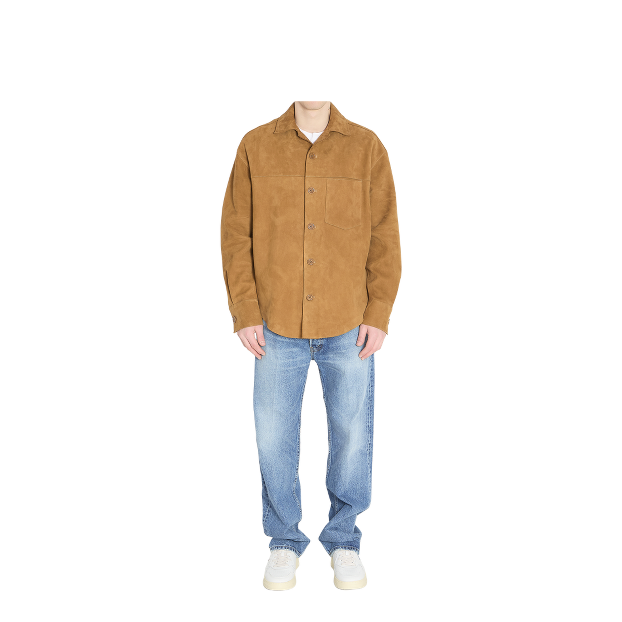 Brown Goat Leather Buttoned Overshirt