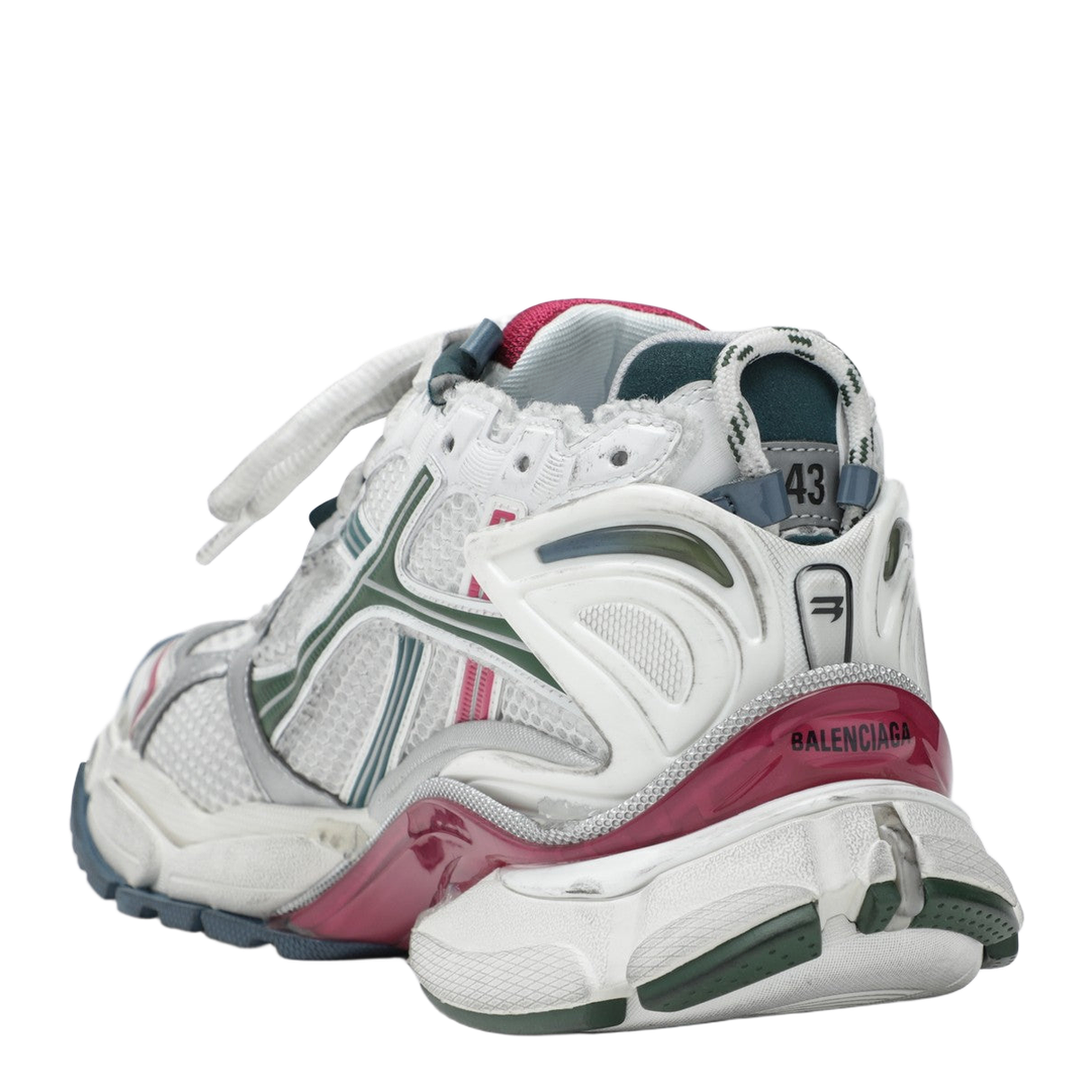 Runner Sneaker in White/Dark Green/Blue/Pink