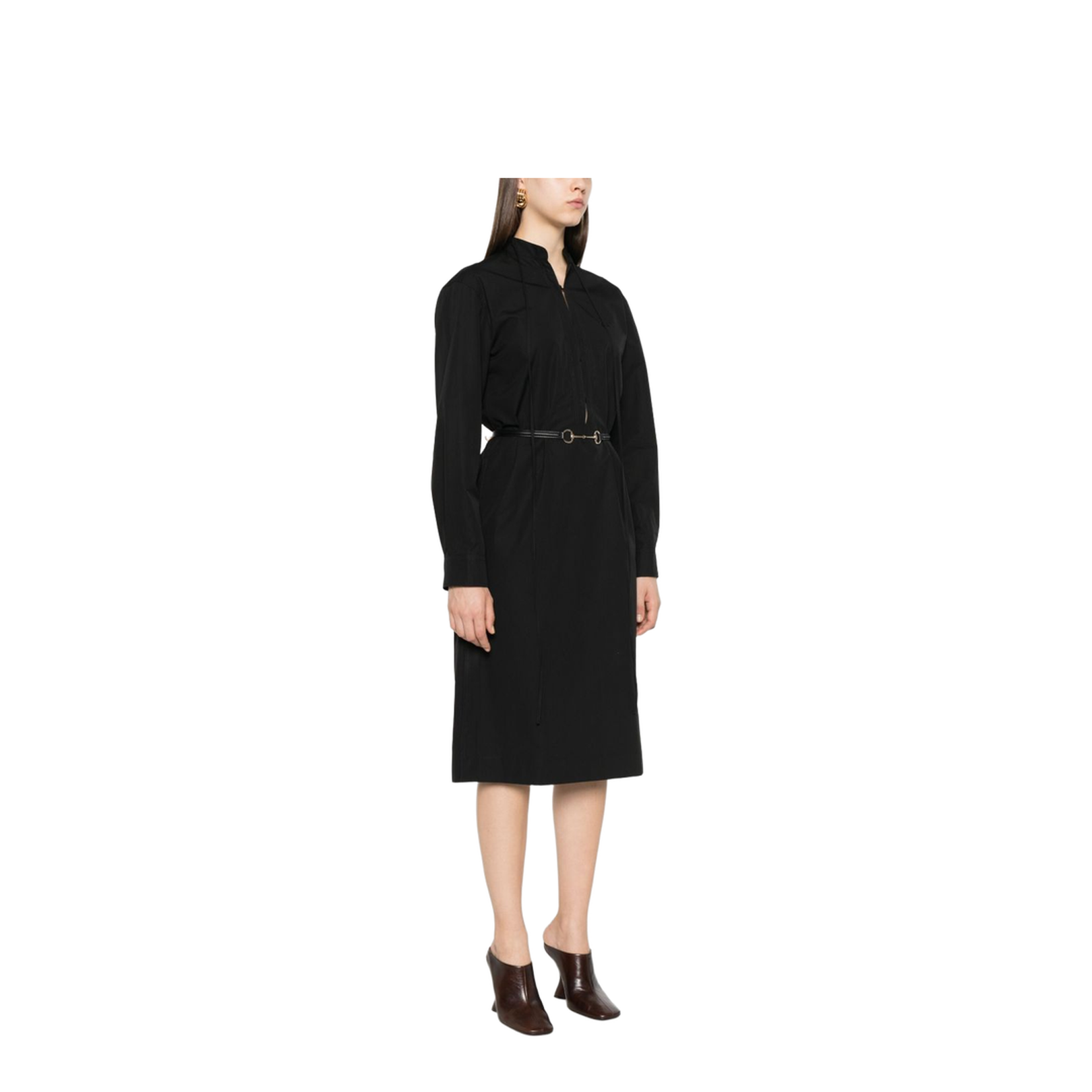 Cotton Poplin Dress with Belt in Black
