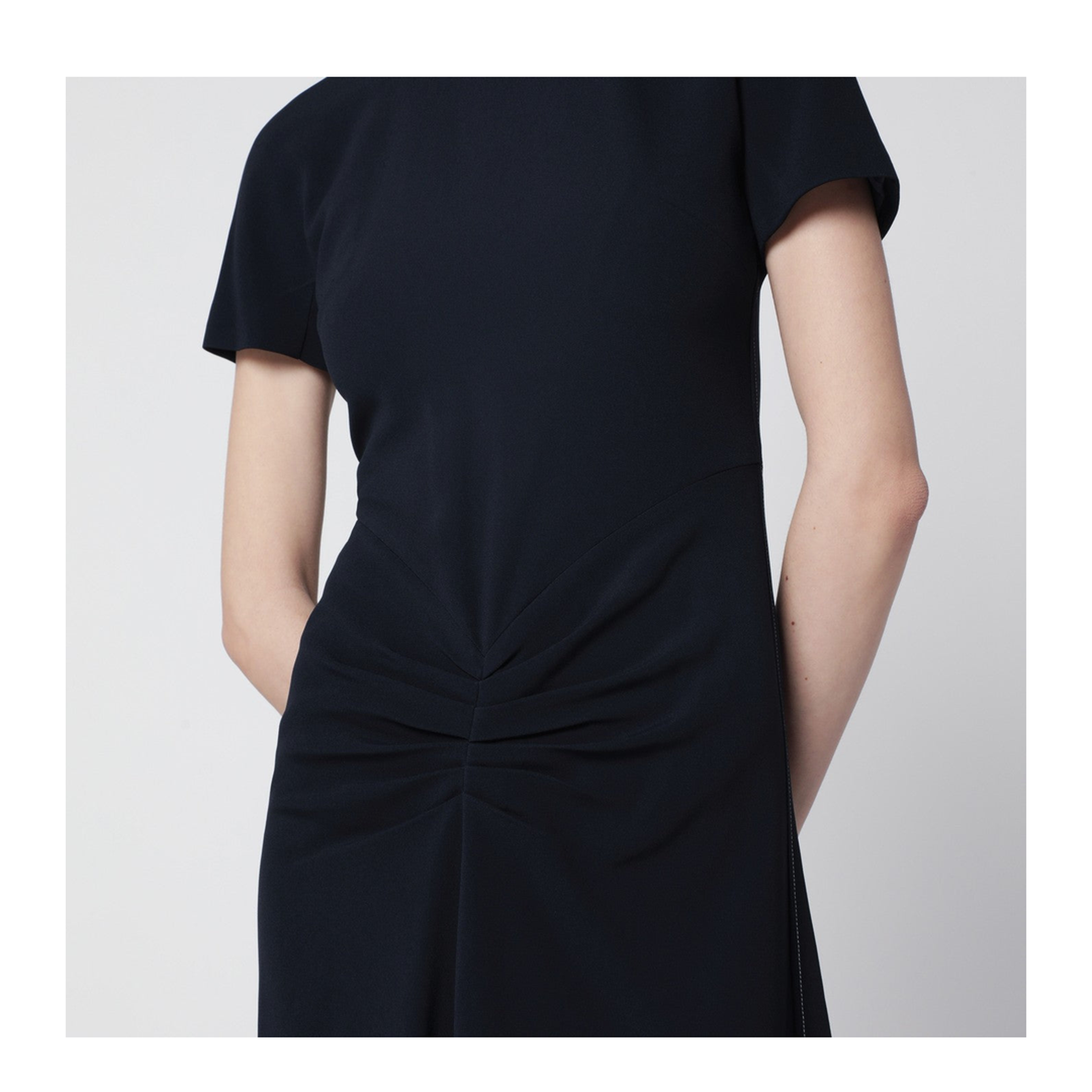 Blaire Dress with Gathered Waist in Navy Blue