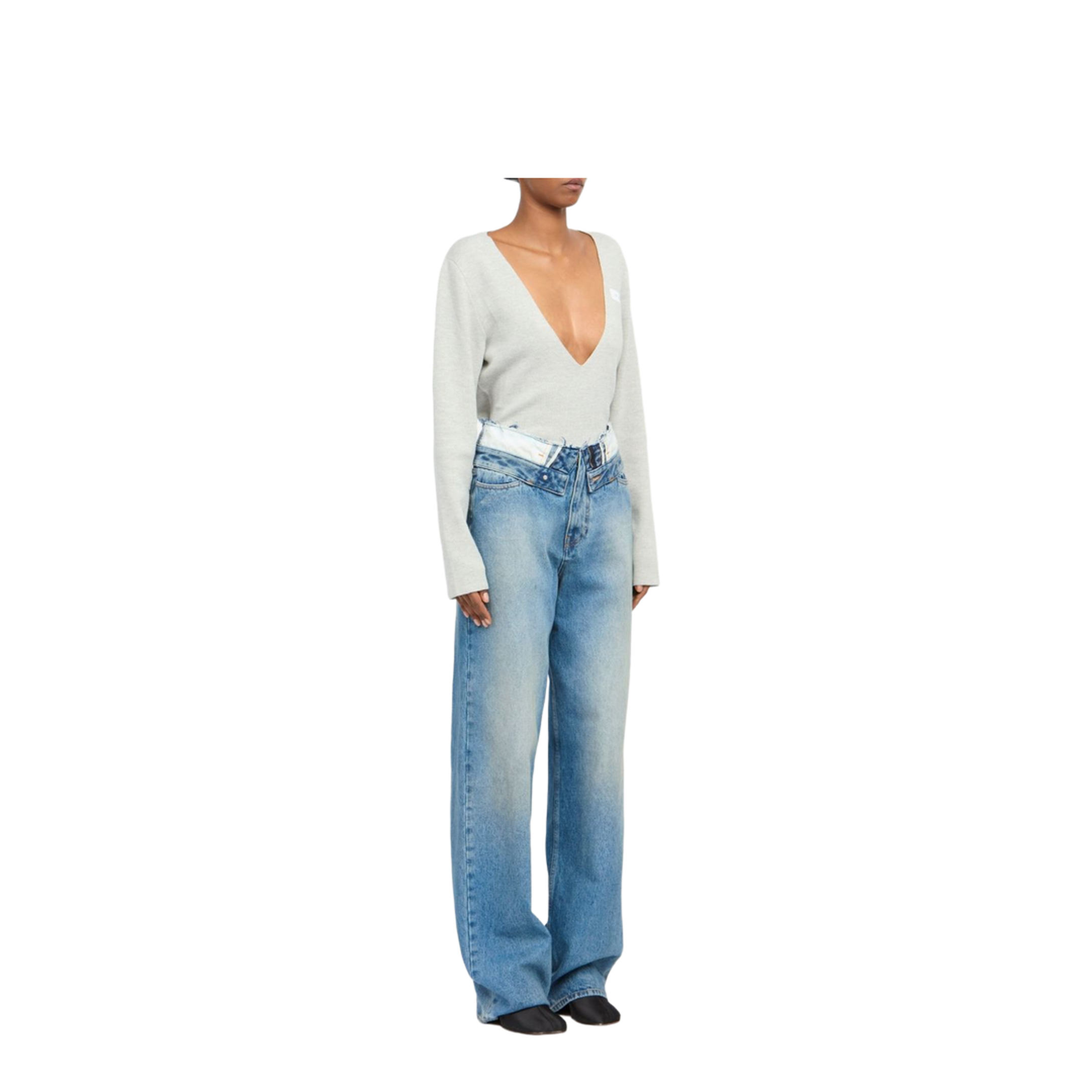 Light Blue Washed Jeans with Layered Waistband