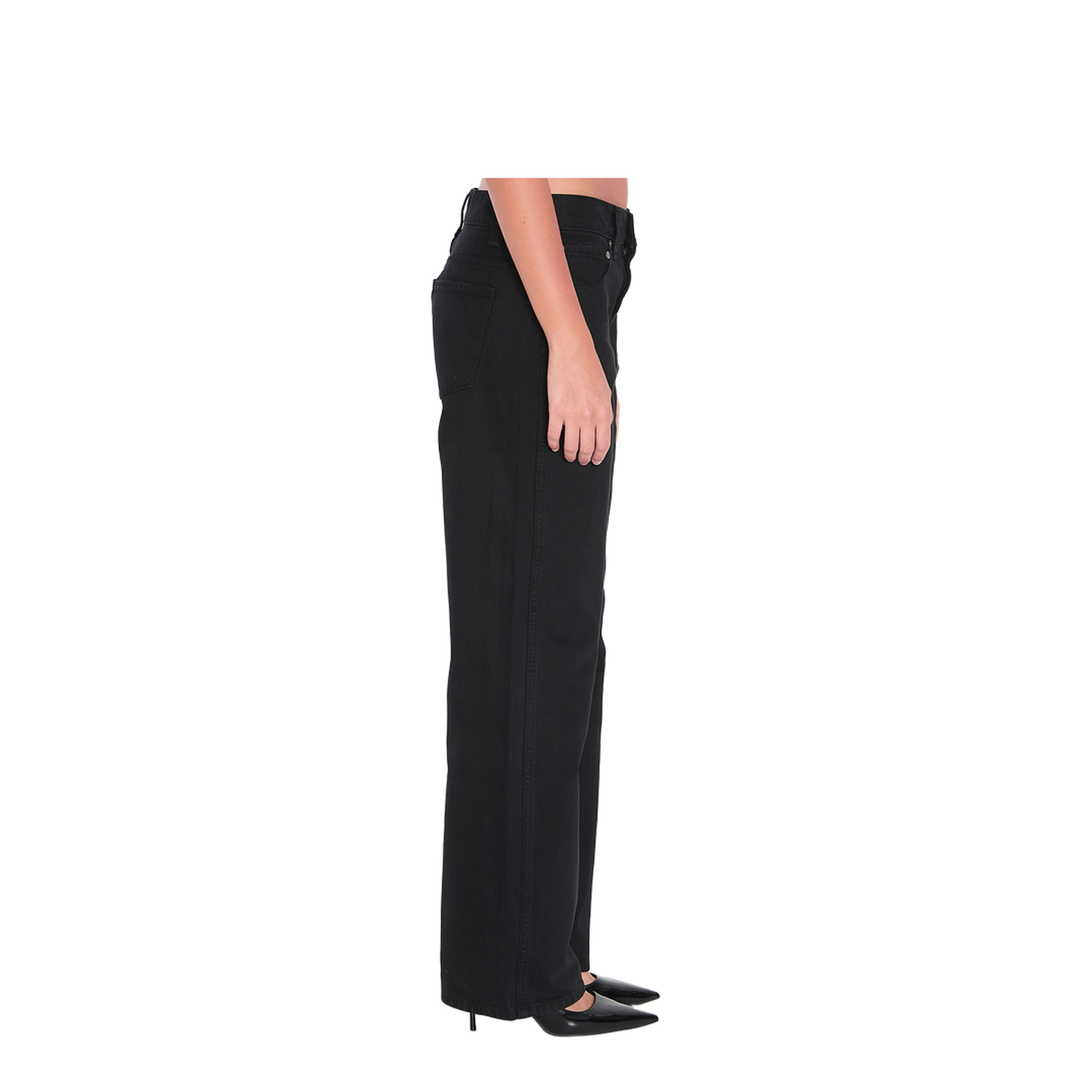 Black Cotton Five-Pocket Design Straight Leg Pants