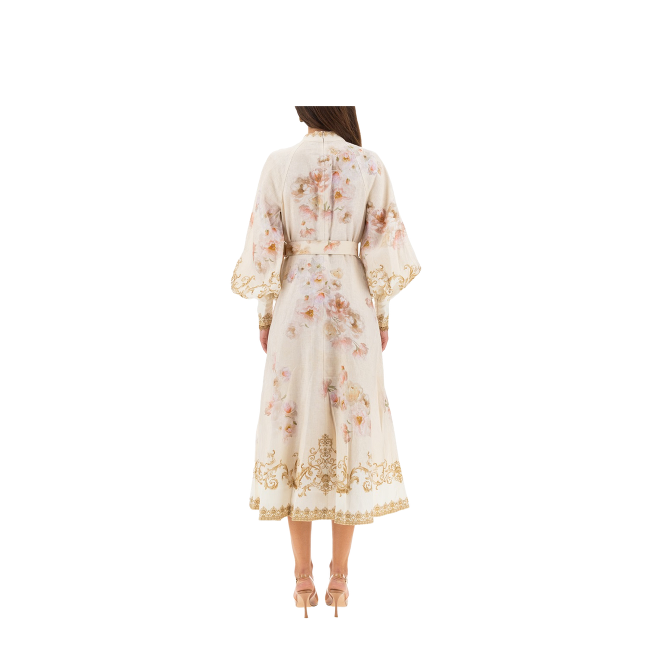 Cream Floral Baroque Linen Maxi Dress