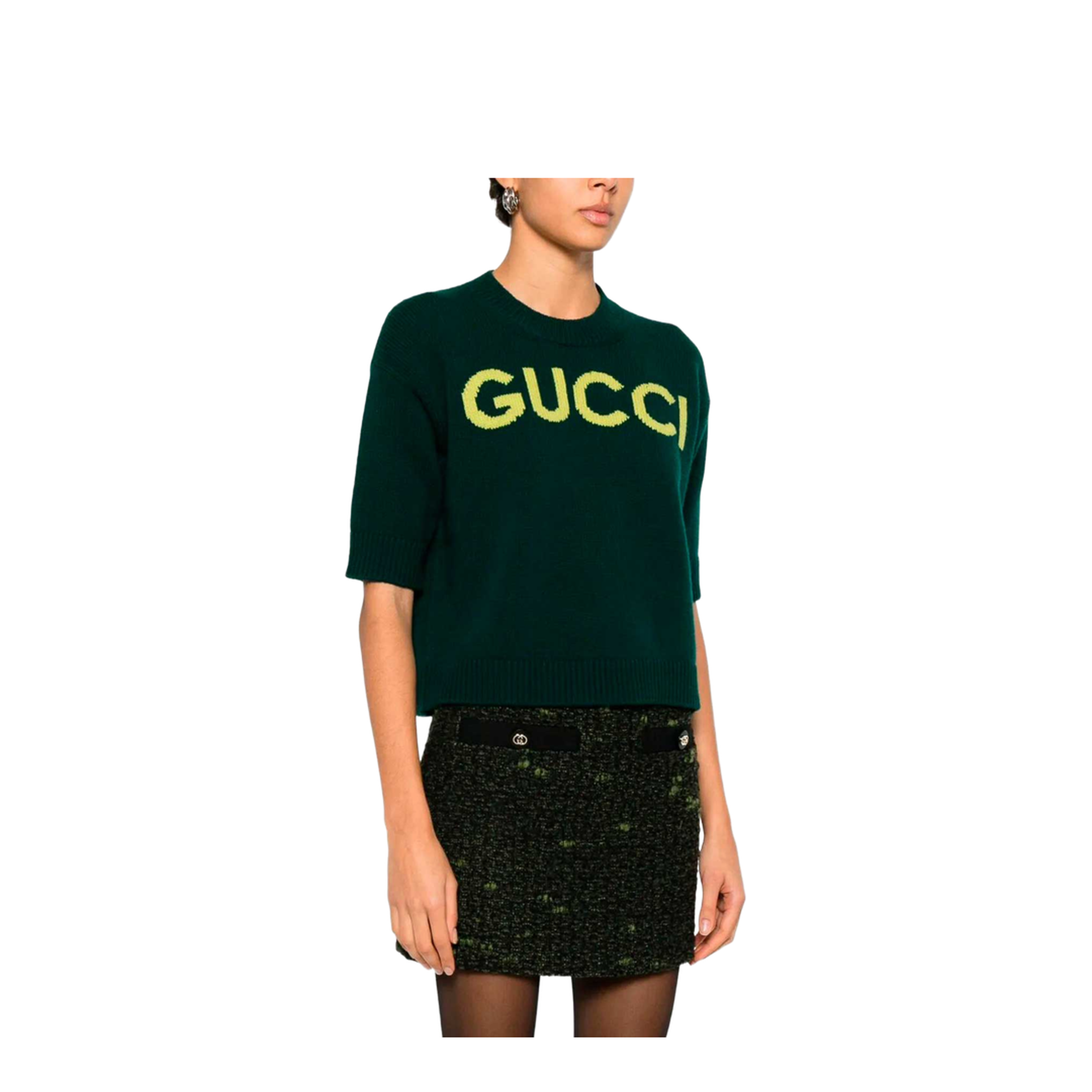 Soft Wool Top with Intarsia in Dark Green