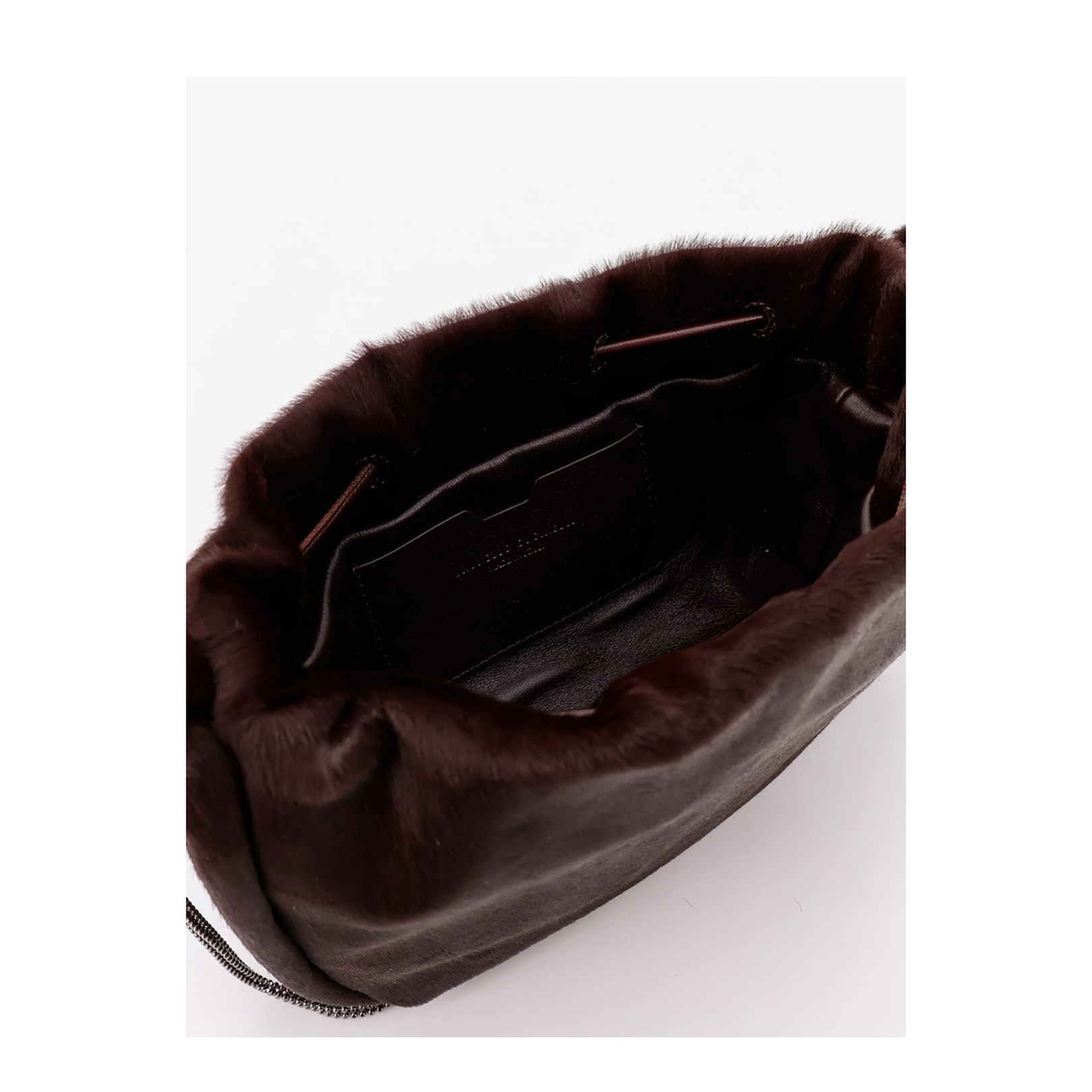 Chain Shoulder Bag with Drawstring Closure and Internal Pocket