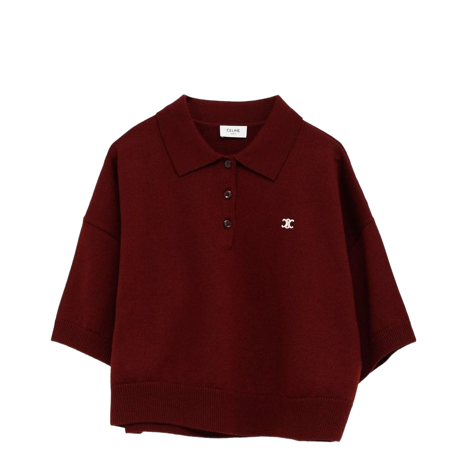 Crop Fit Wool Polo Shirt In Burgundy